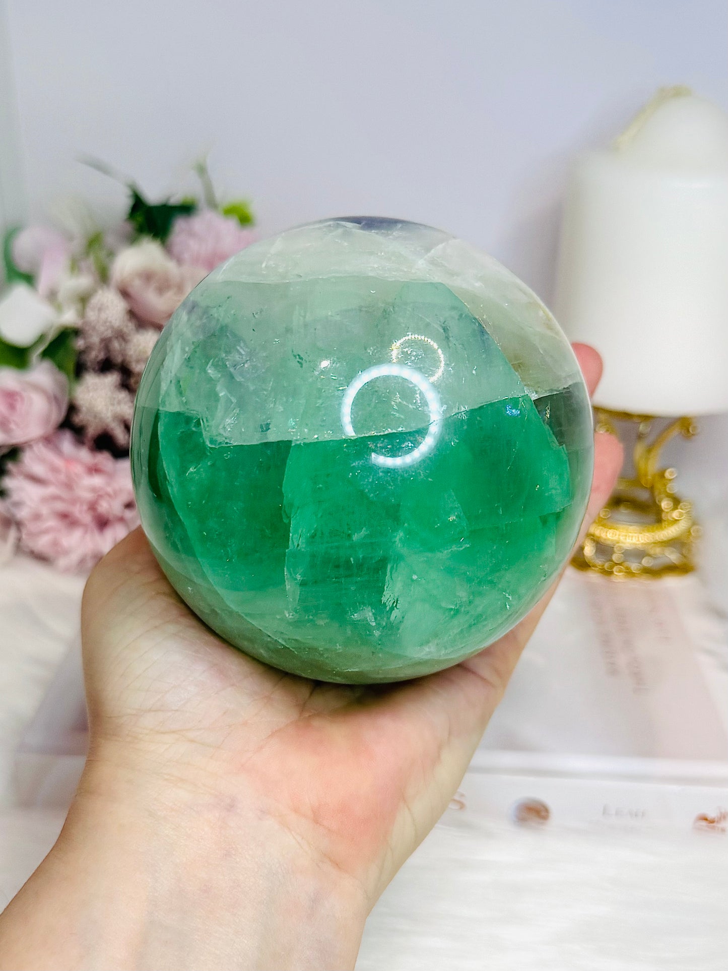 Large Green Fluorite Sphere on Stand 1.45KG