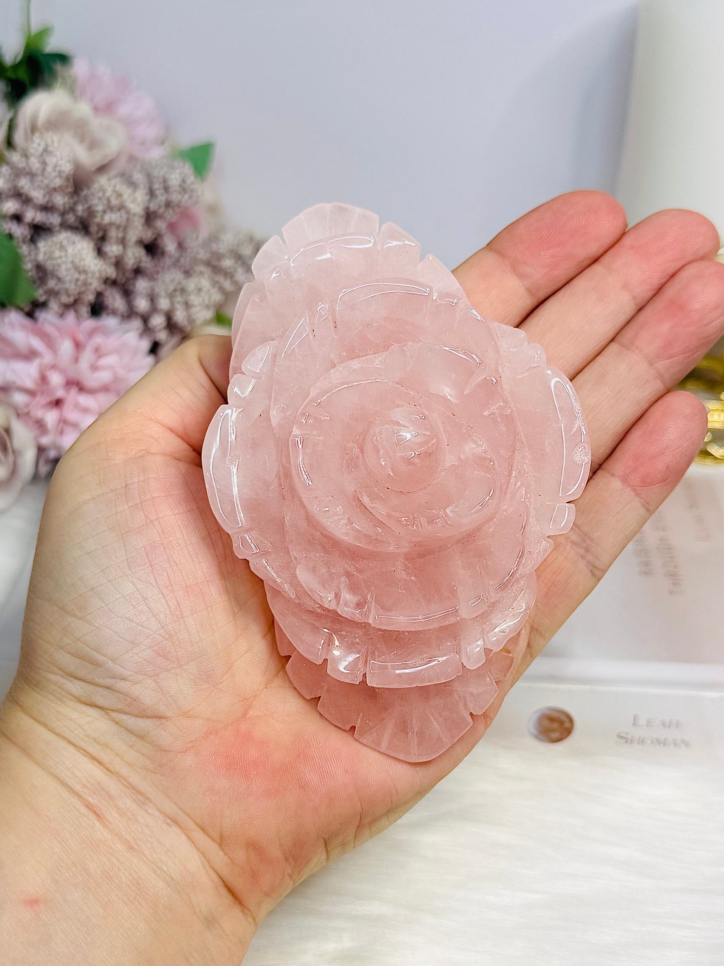 Large Rose Quartz Carved Rose 11cm