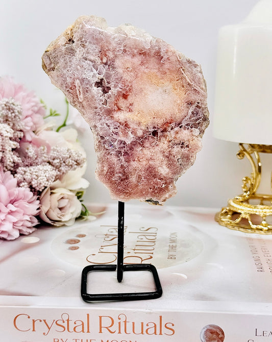 Beautiful 13.5cm Druzy Pink Amethyst Natural Slab On Stand From Brazil