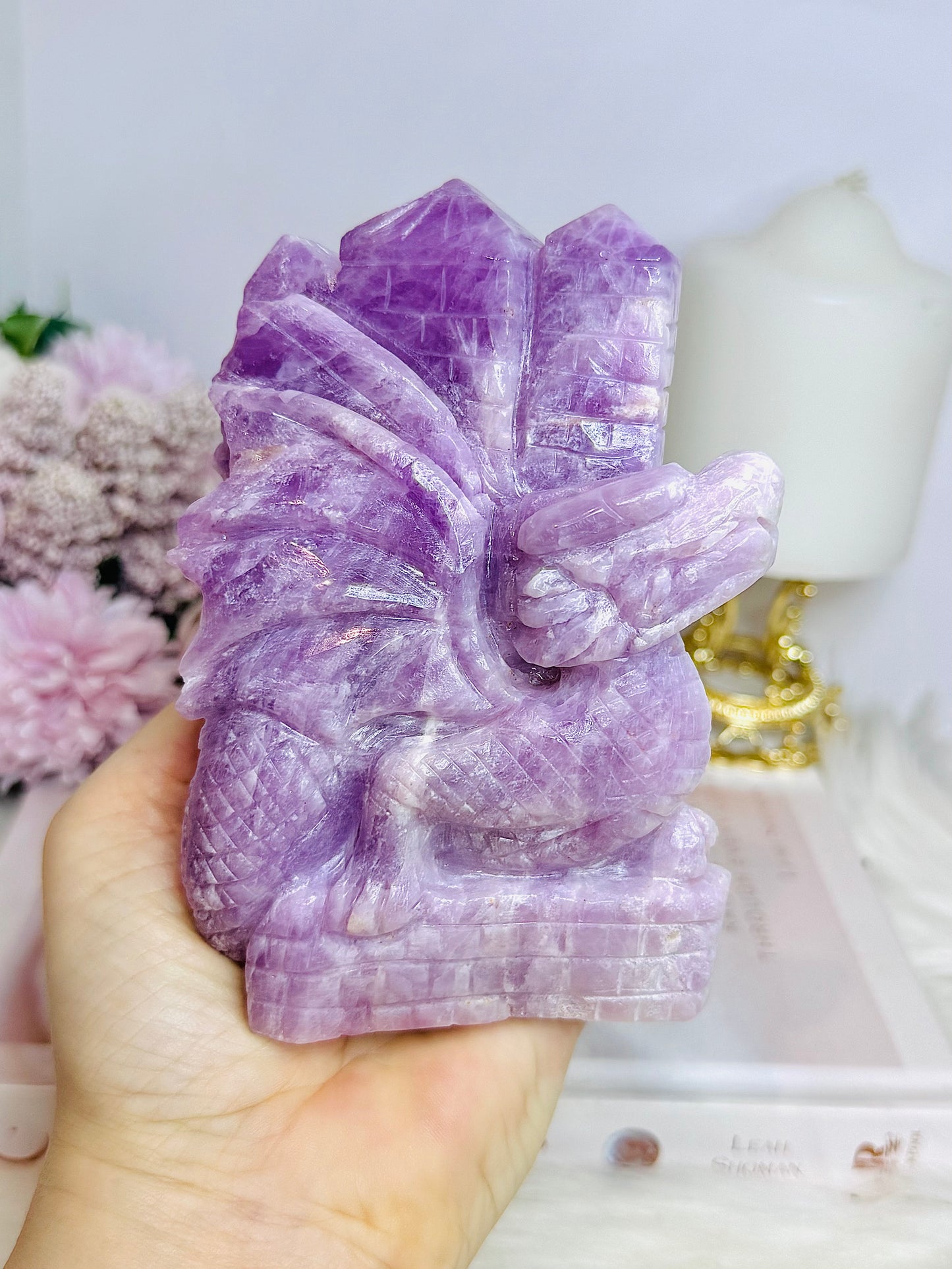 Collectors Piece ~ Large High Grade Kunzite Dragon & Castle 13cm 793g