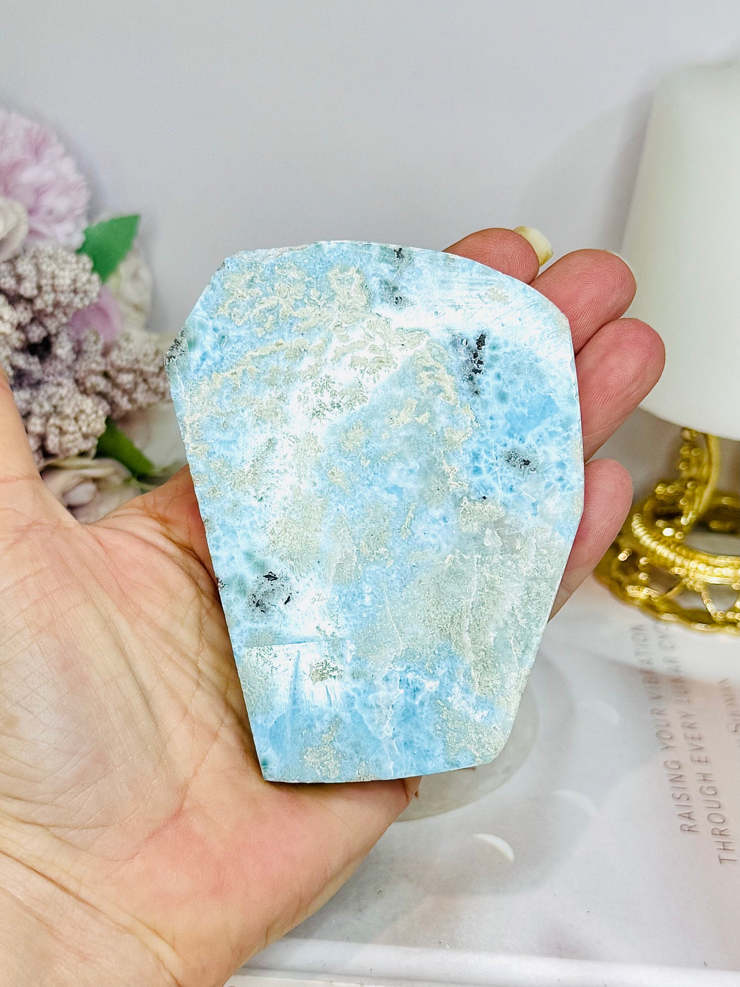 A Collectors Piece ~ Natural Larimar Slab On Stand 10cm 169g