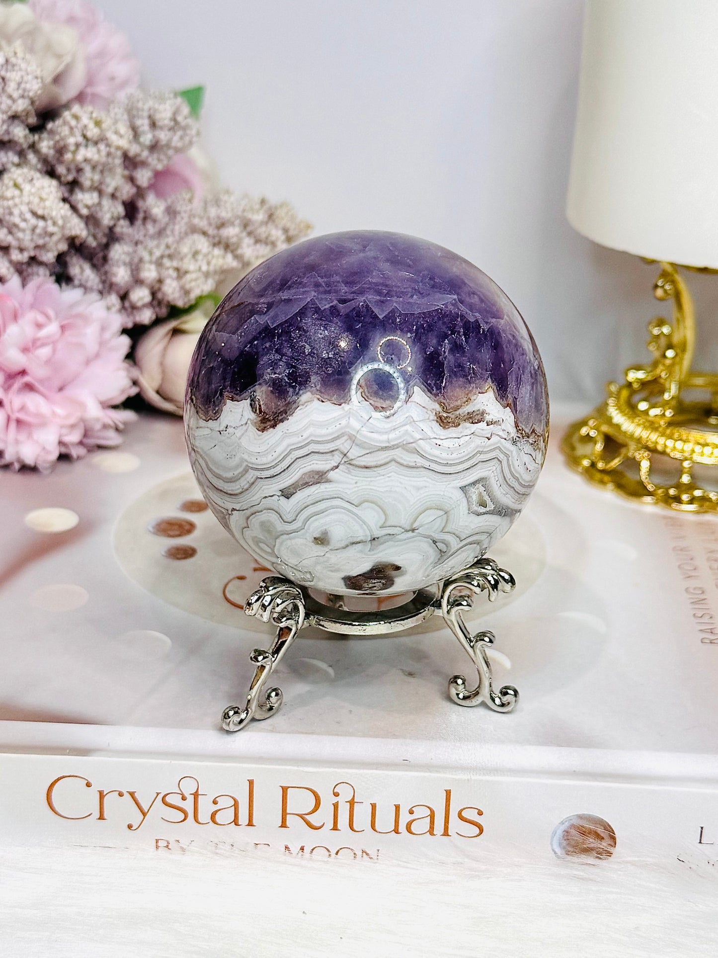 Large Crazy Lace Agate Sphere on Stand 378g