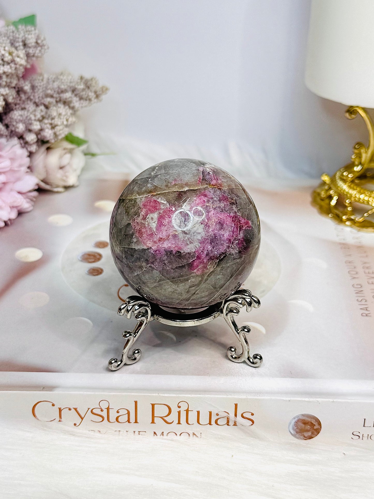 Pink Tourmaline Sphere on Stand 212g
