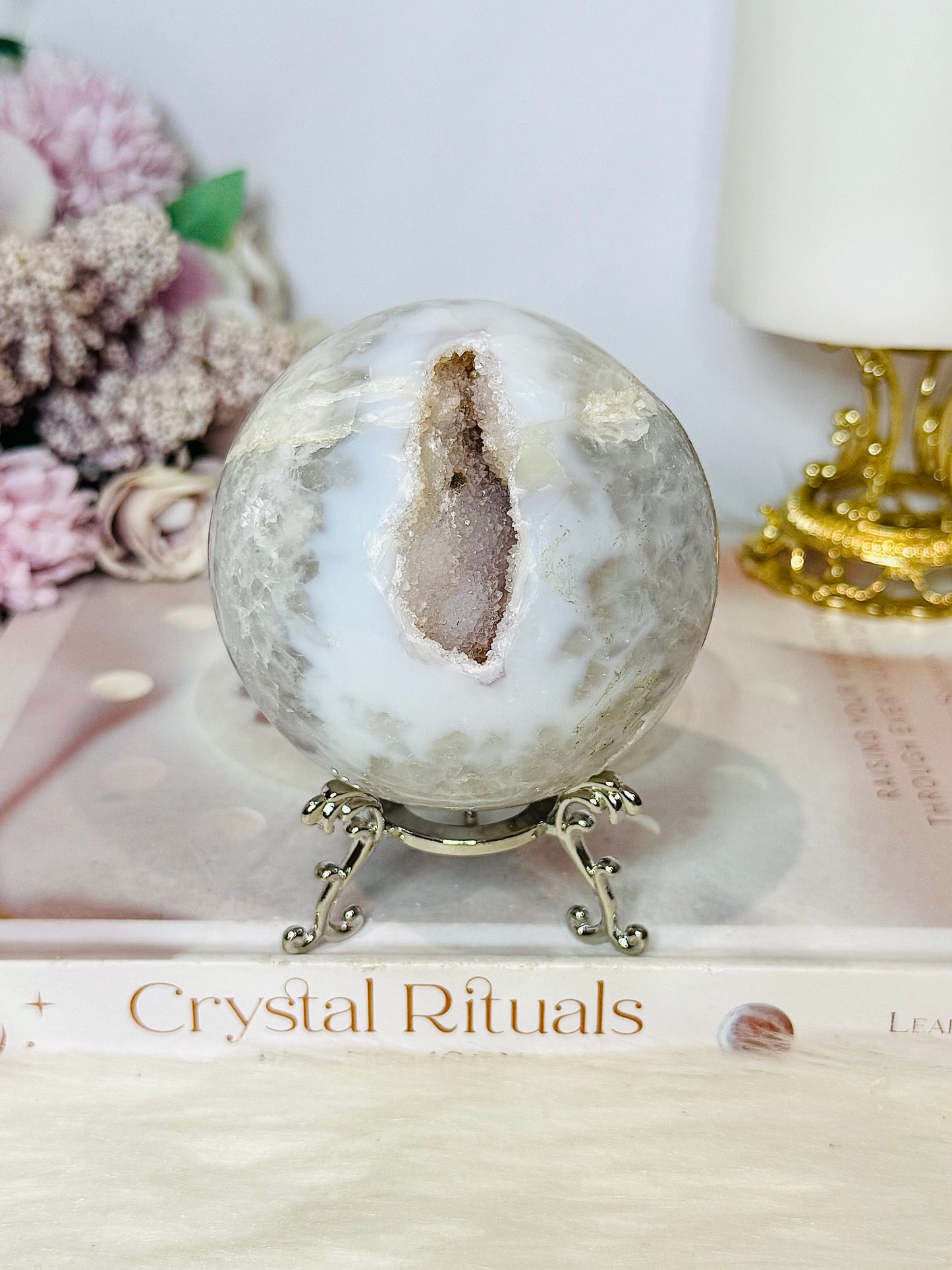 Large Druzy Agate Sphere on Stand 496g