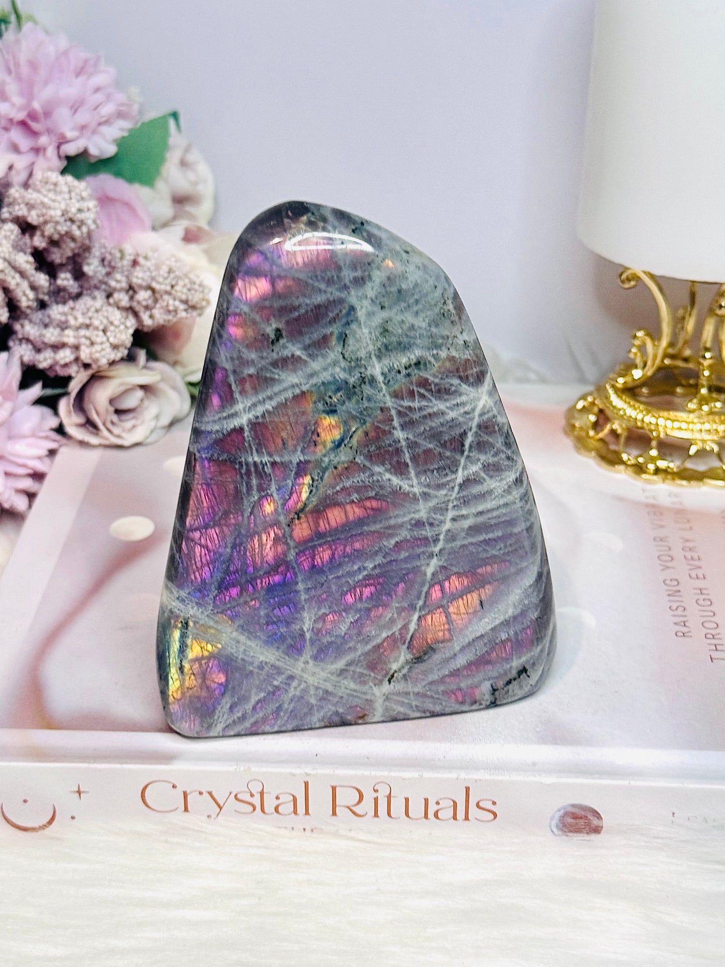 Large Polished Pink & Purple Flash Labradorite Freeform