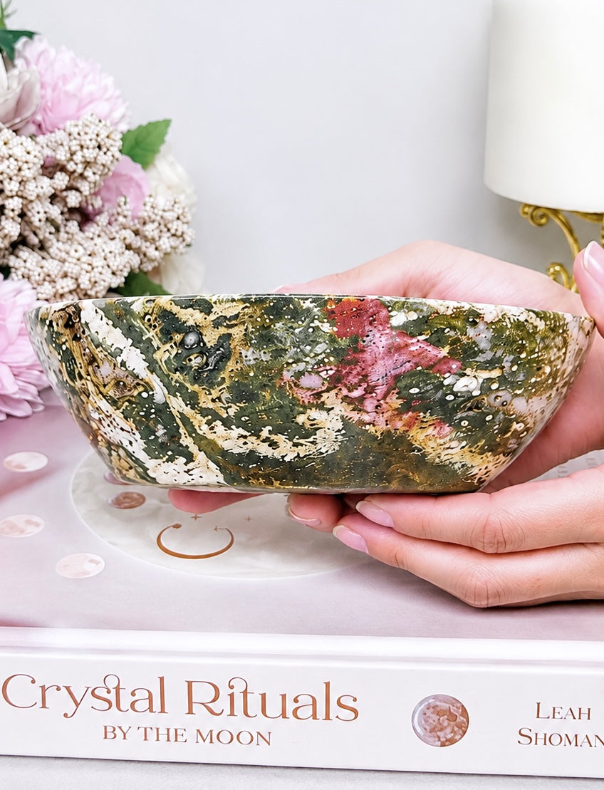 Large Orbicular Ocean Jasper Druzy Crystal Bowl 1.18KG 16cm