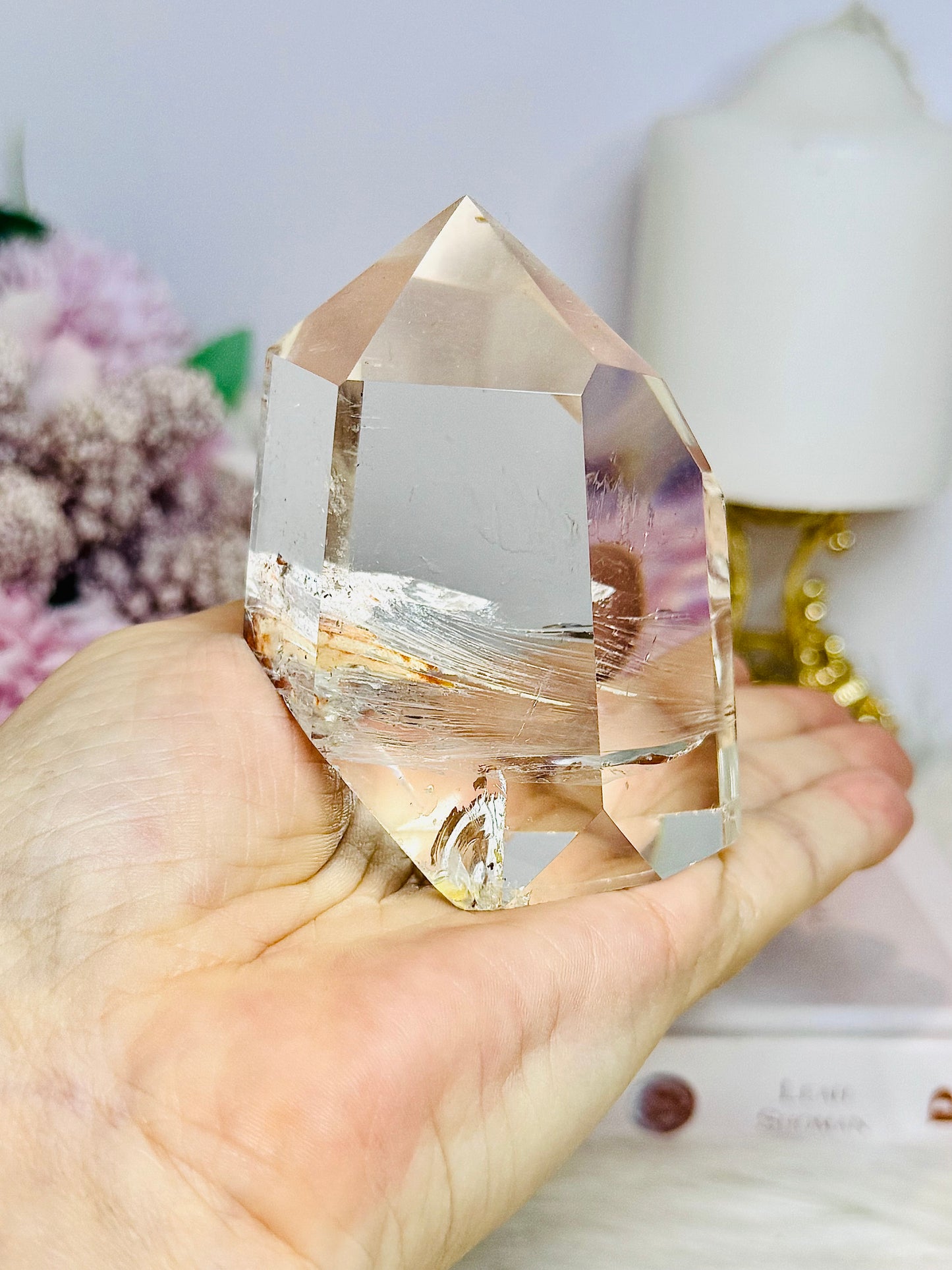 High Grade Clear Quartz Chunky Tower with Garden Quartz Inclusions 8cm 258g