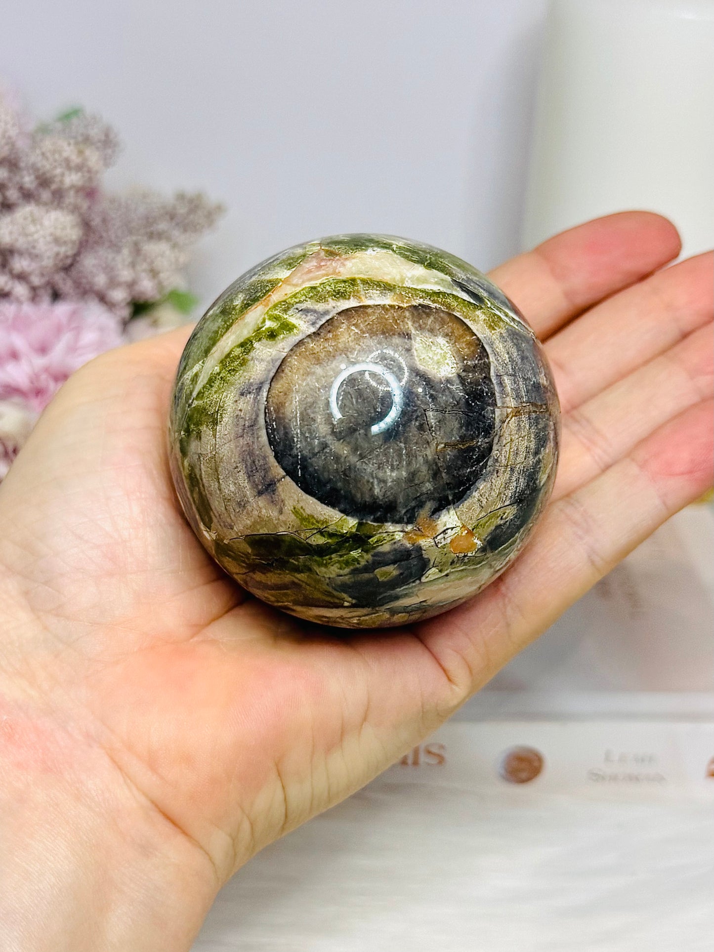 Large Money Agate Sphere on Stand 372g