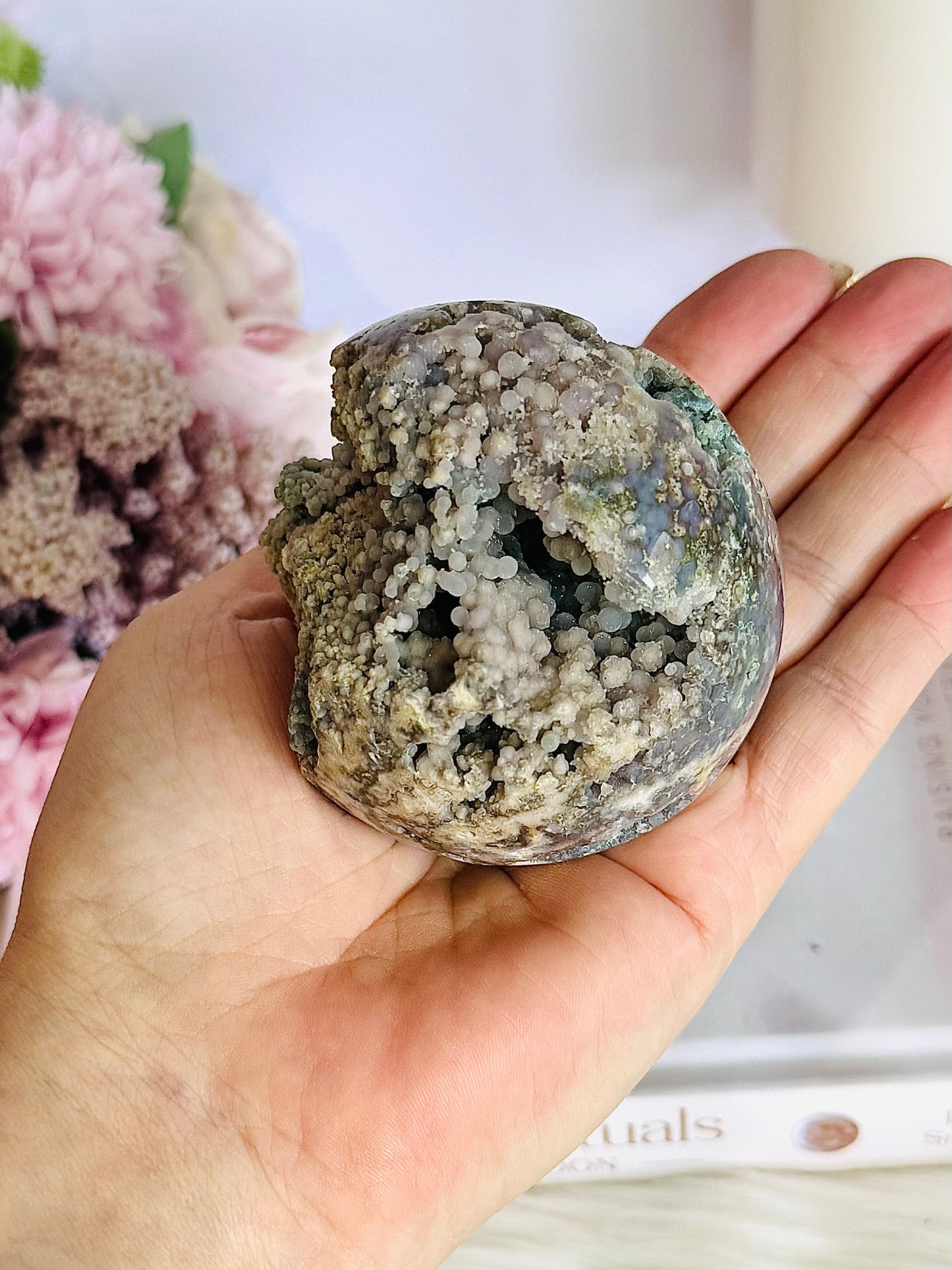 Gorgeous Natural Large Grape Agate Sphere 314grams On Stand