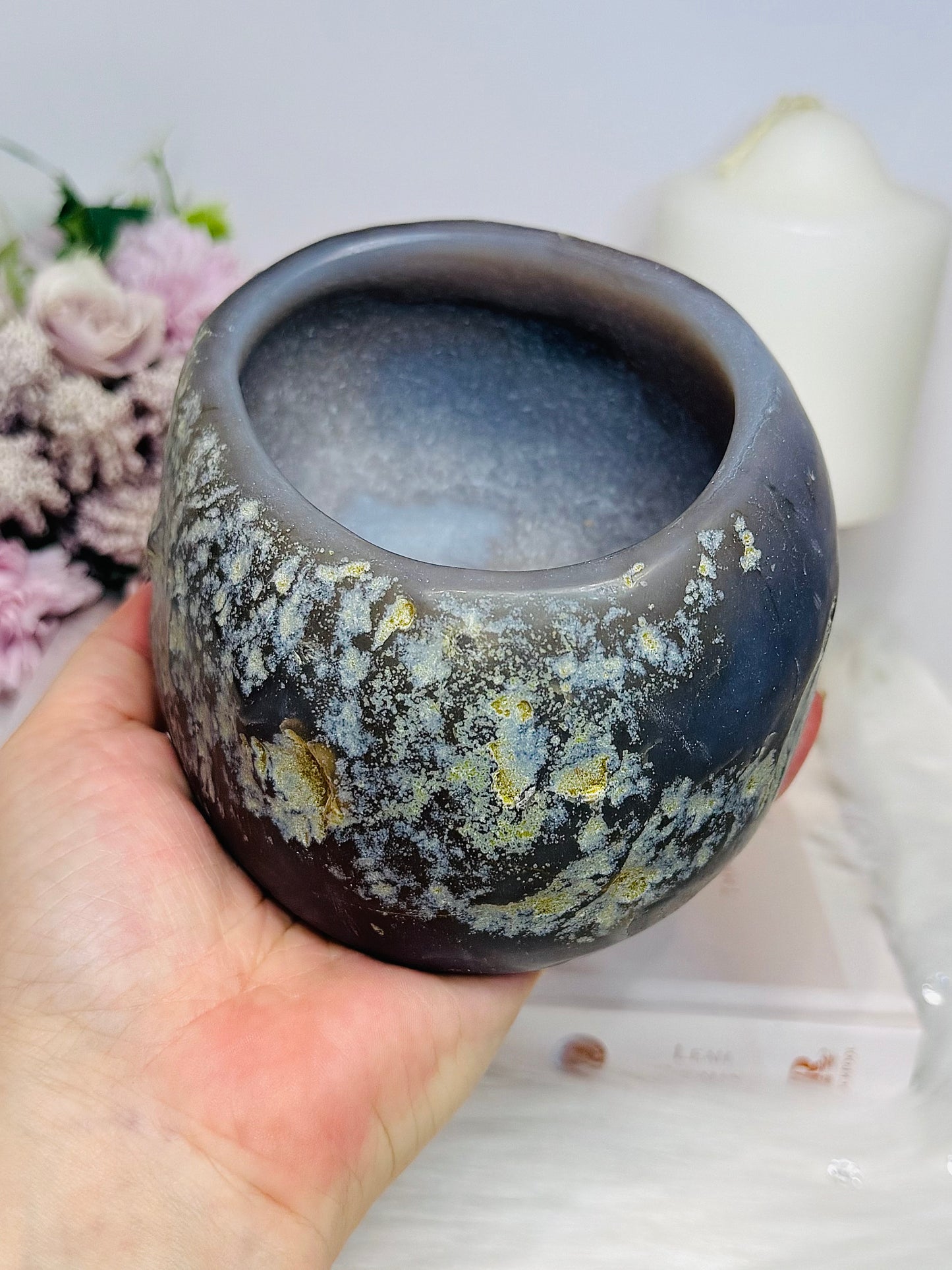 Large Agate Carved Bowl 12.5cm 1.1KG