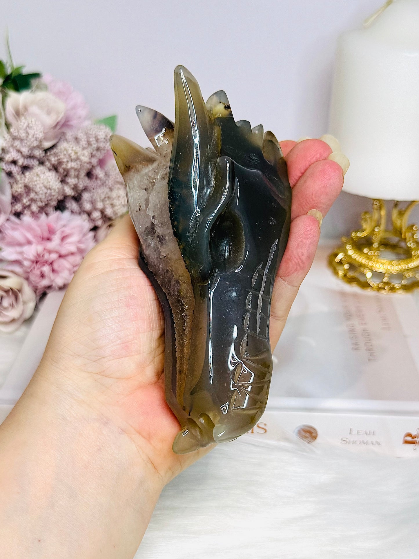 Large Druzy Agate Carved Dragon Head 12cm