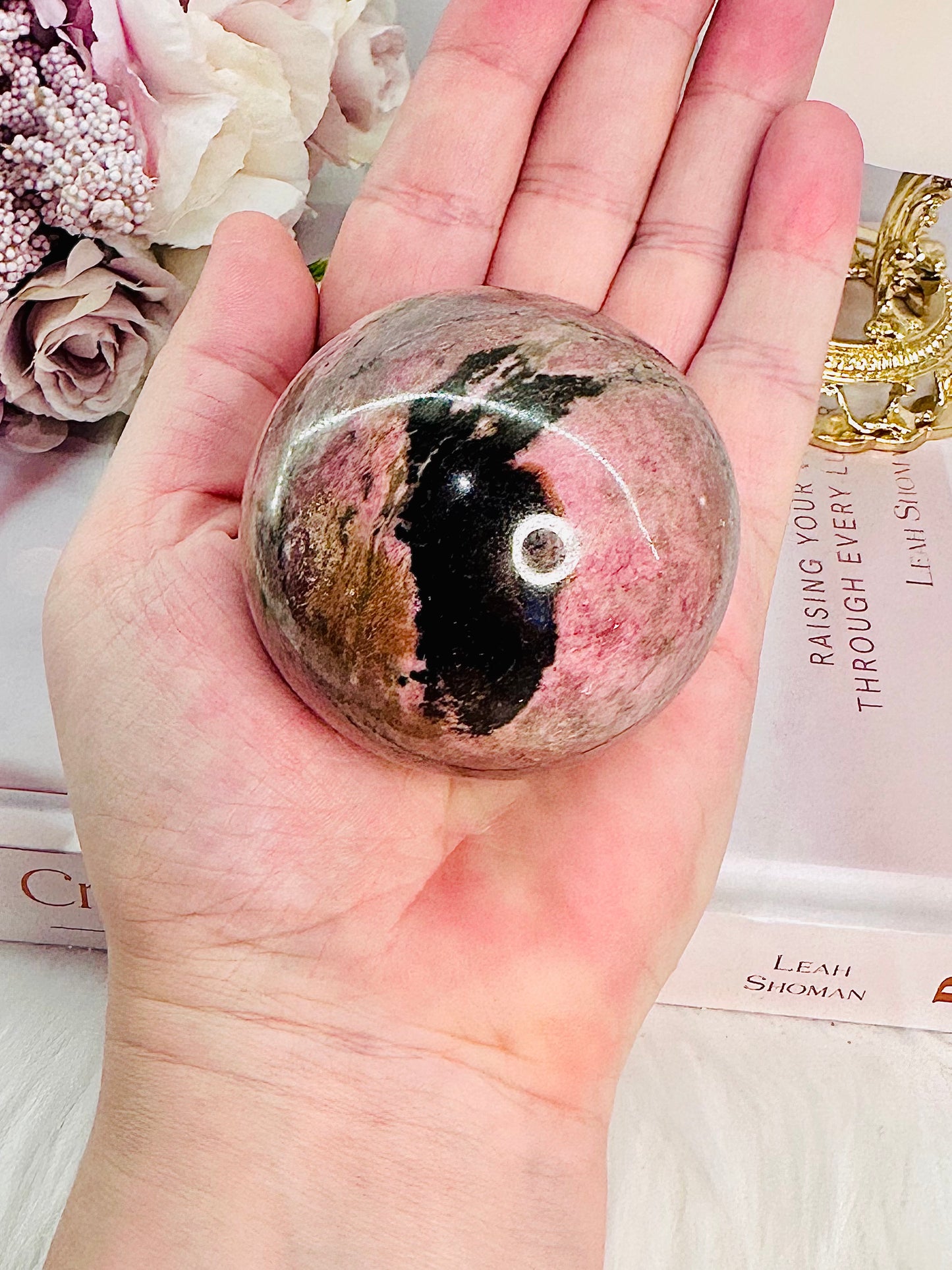 Stunning 341gram Rhodonite Sphere On Stand