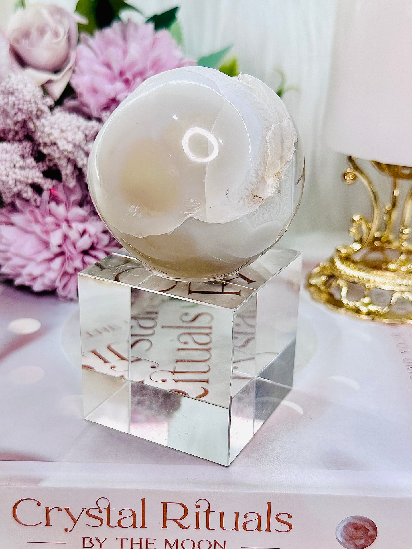 Divinely Angelic Druzy Agate Sphere On Stand (Glass stand in pic is display only)