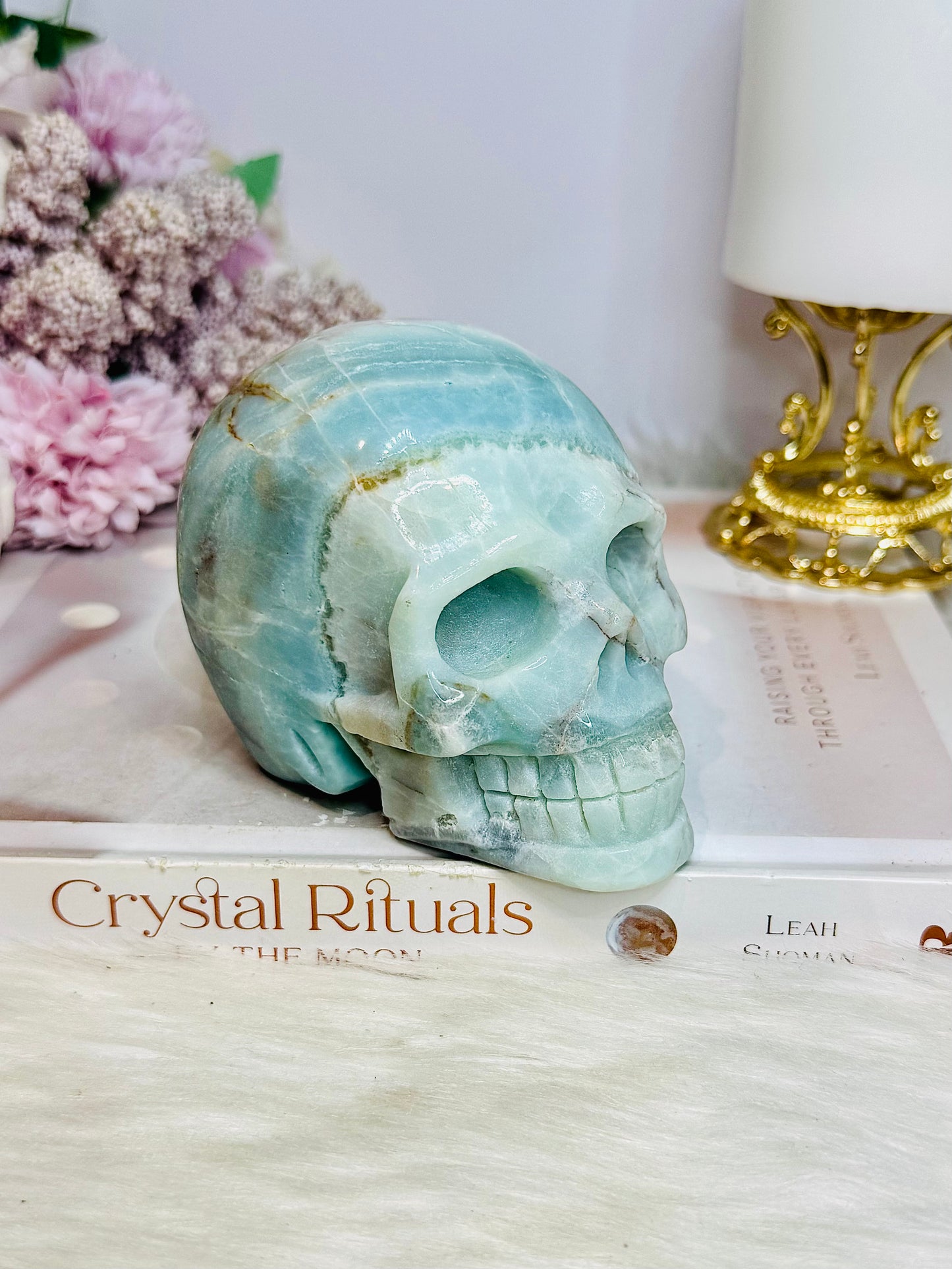 Caribbean Calcite Carved Large Skull 9cm 674g