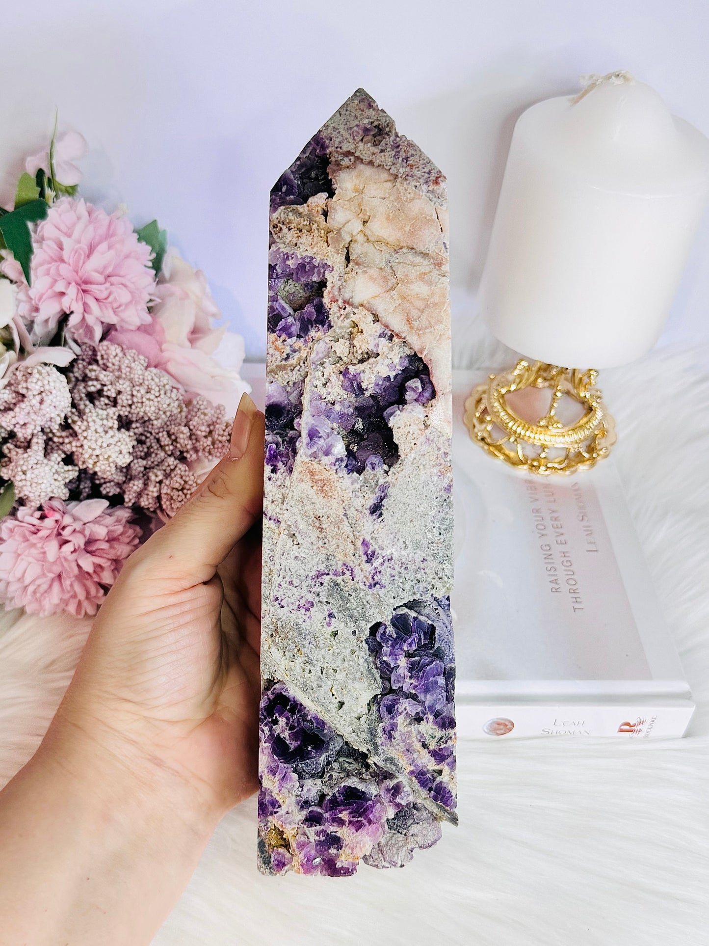 Huge Purple Cubed Fluorite in Matrix Carved Tower | Generator 22.5cm