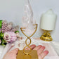 Rose Quartz Flame on Gold Stand 18cm