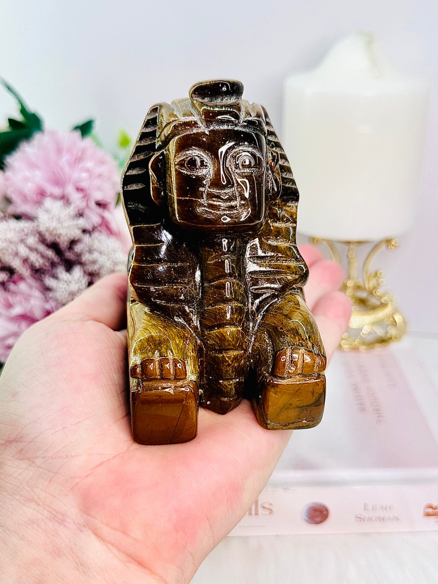 Incredible Tigers Eye Ancient Egyptian Pharaoh Carving with Stunning Flash & Gorgeous Detail 638grams 10cm