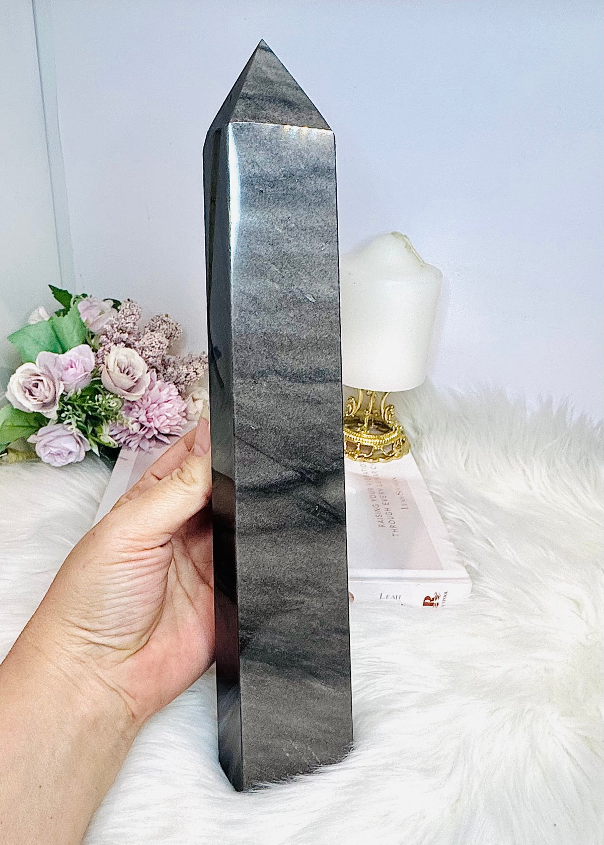 Huge Silver Sheen Obsidian Tower 28.5cm 1.1KG