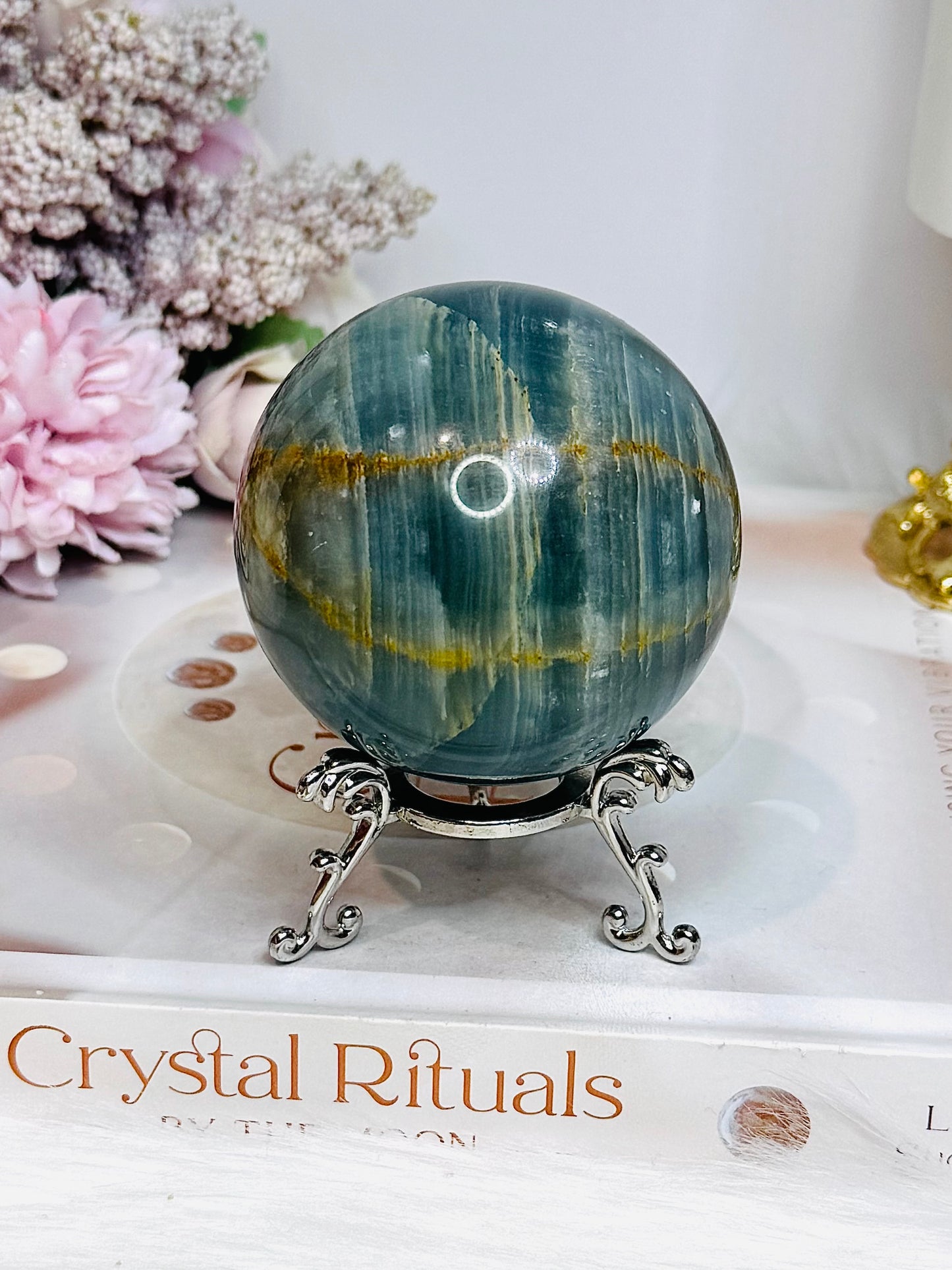 Blue Onyx Sphere on Stand 350g
