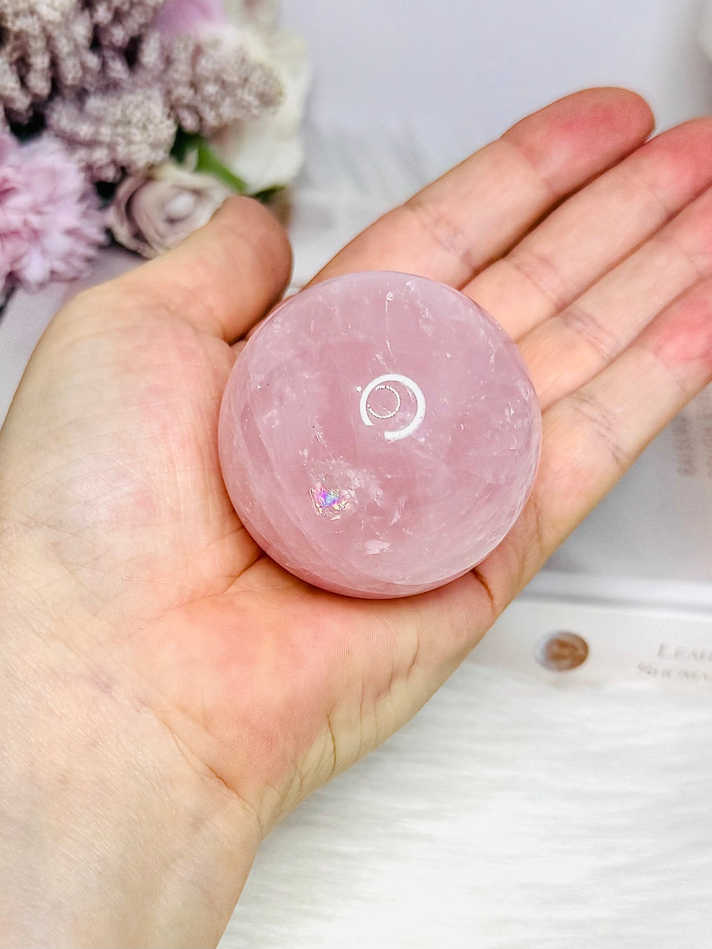 Rose Quartz Sphere with Rainbows on Stand 186g