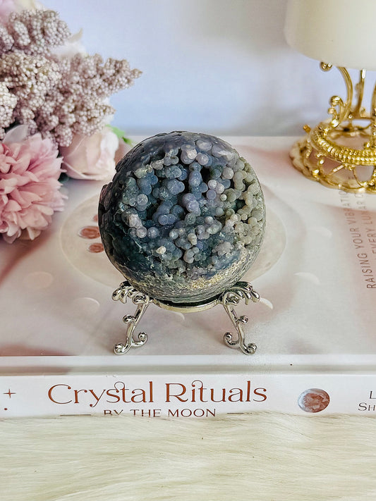 Gorgeous Natural Grape Agate Sphere 229grams On Stand