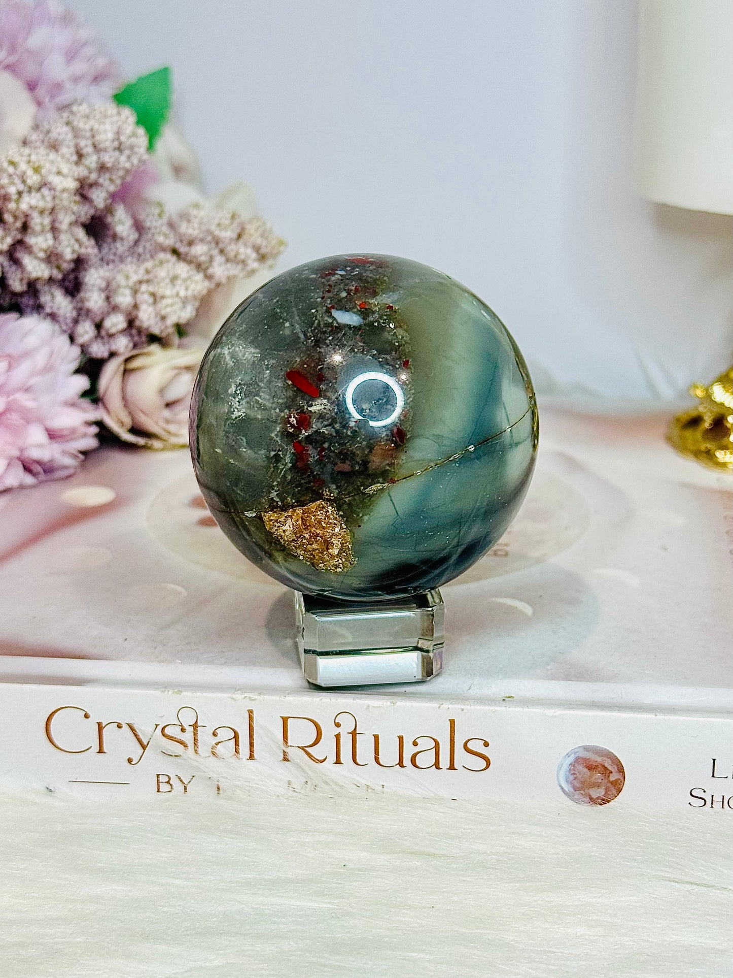 Bloodstone Sphere 353g On Stand