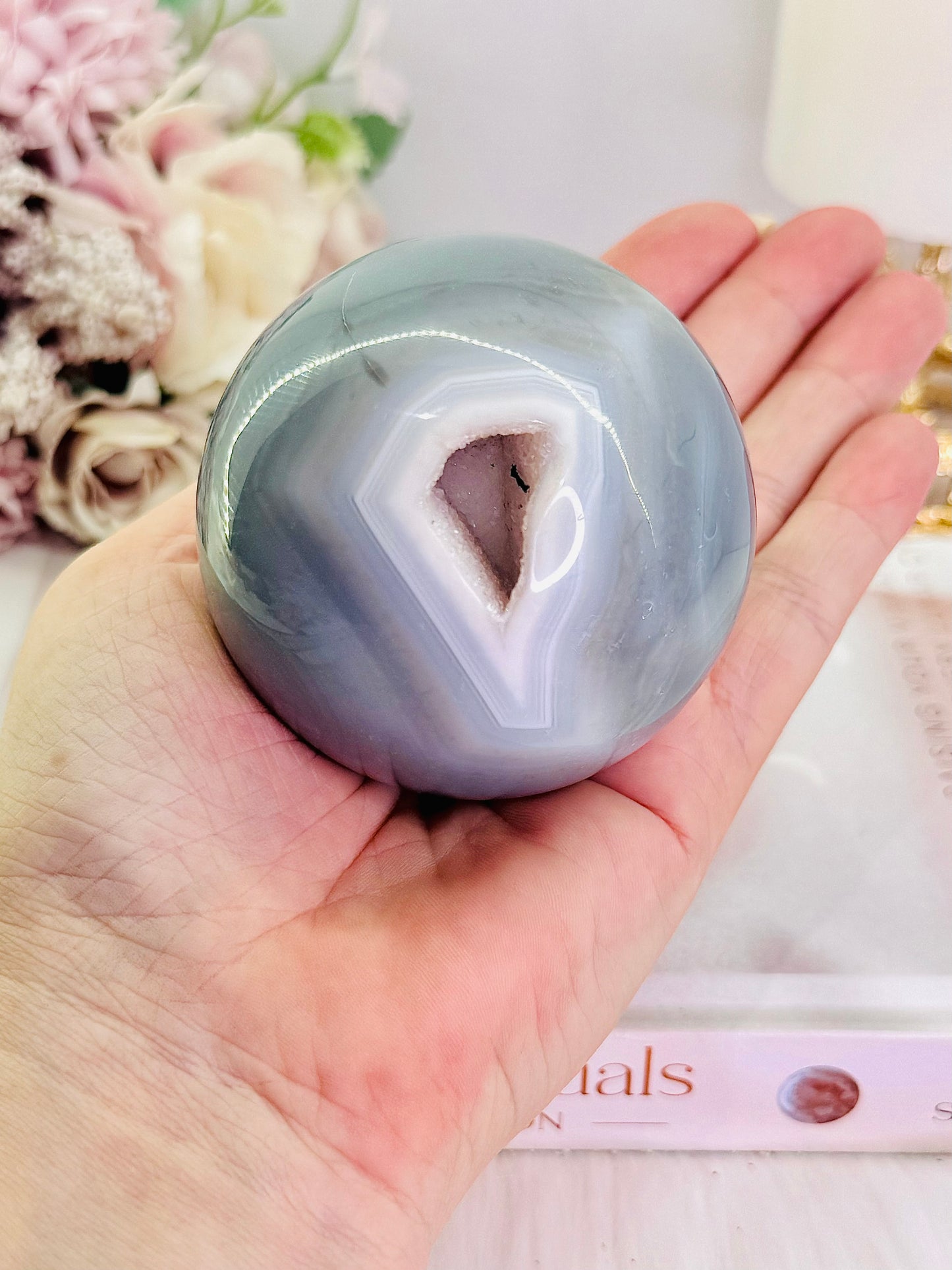 Wow!!!!! Classy & Fabulous High Grade Large Druzy Agate Sphere 402grams On Stand From Druzy