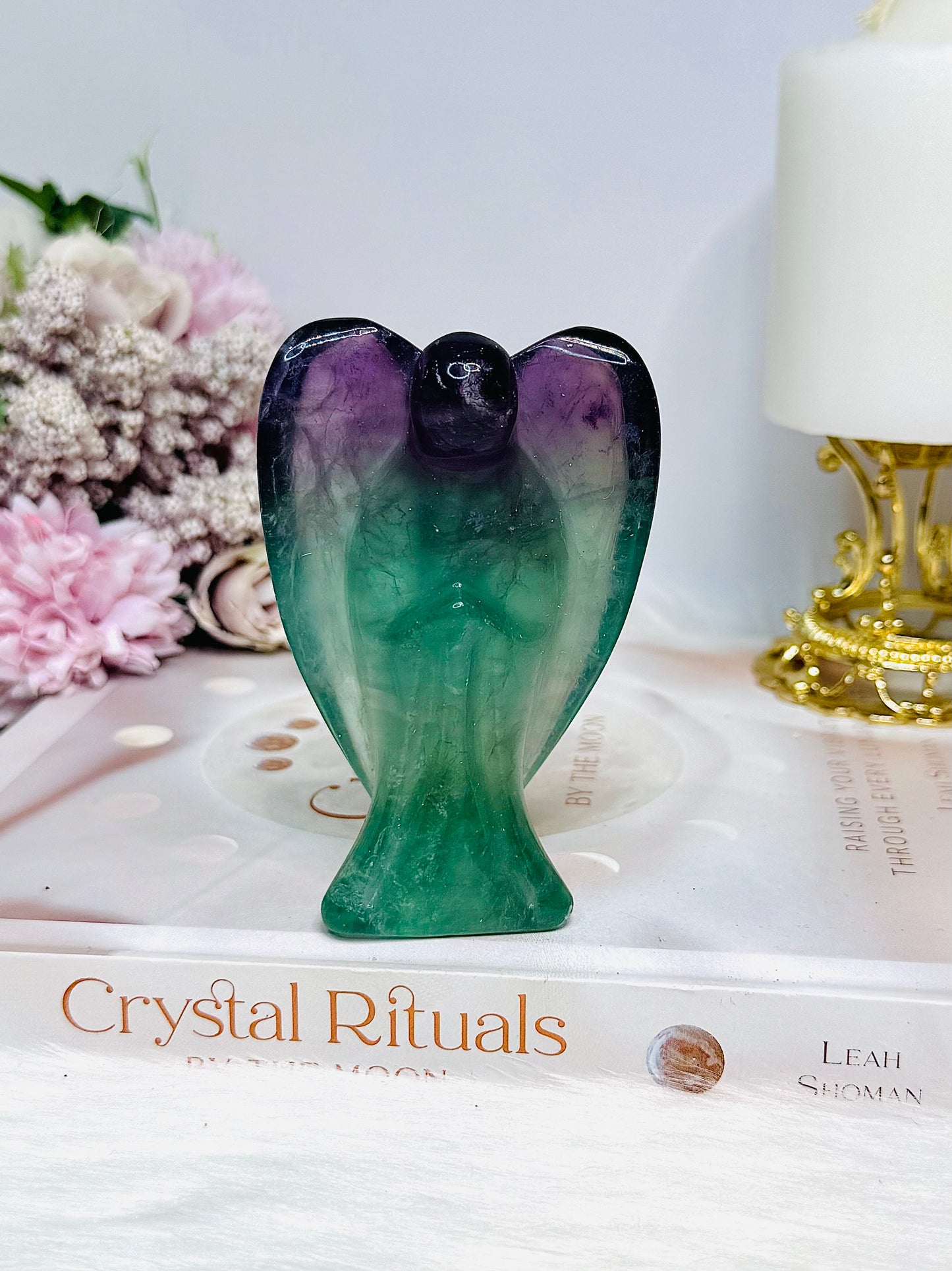 Large Rainbow Fluorite Angel Carving 9.5cm
