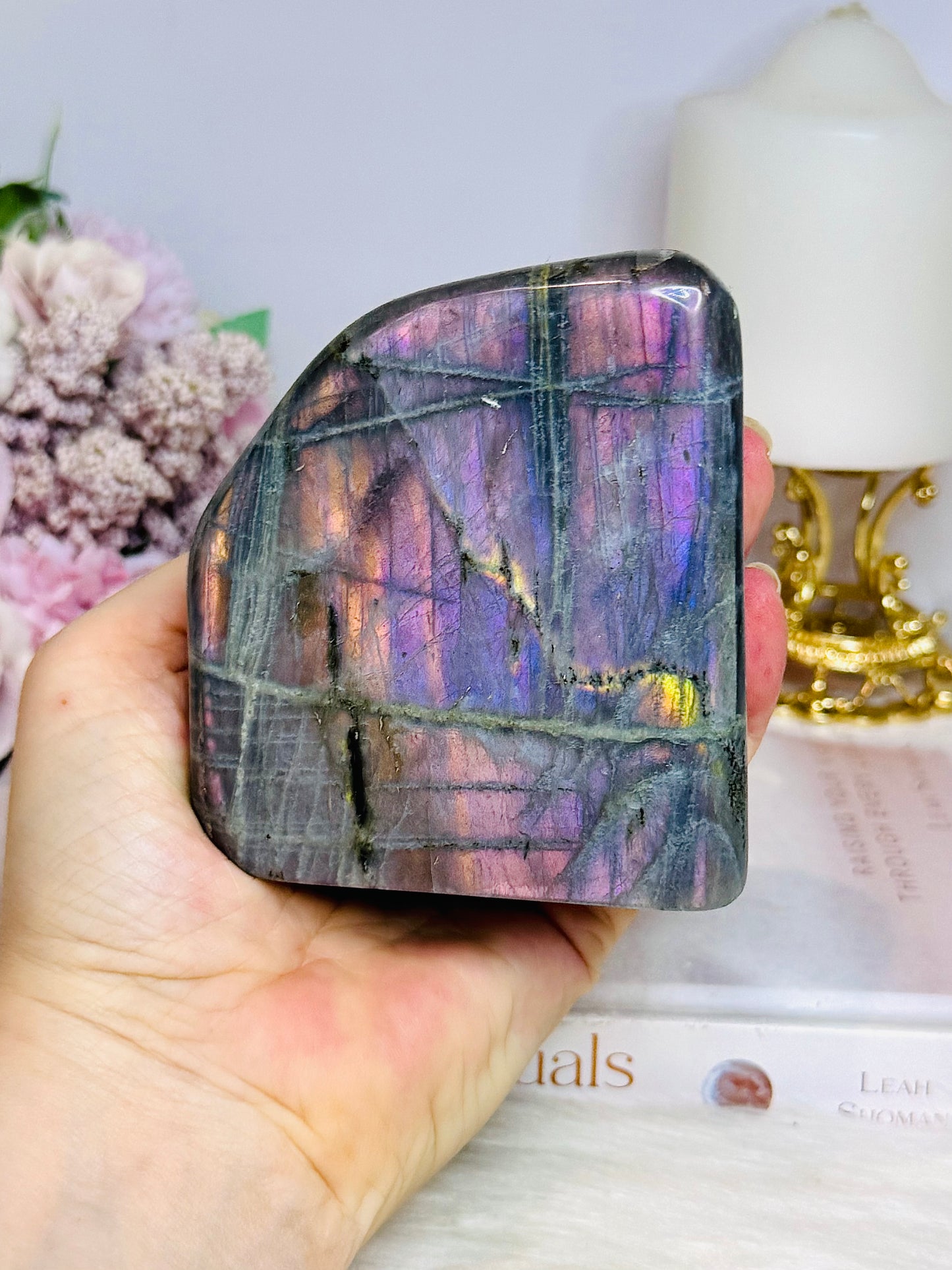 Labradorite Freeform with Pink & Purple Flash 9cm 475g