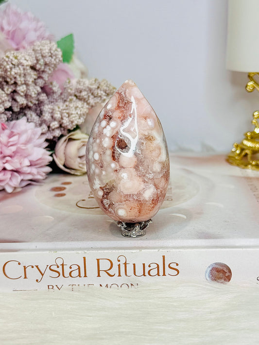 Flower Agate Druzy Egg On Stand 7cm