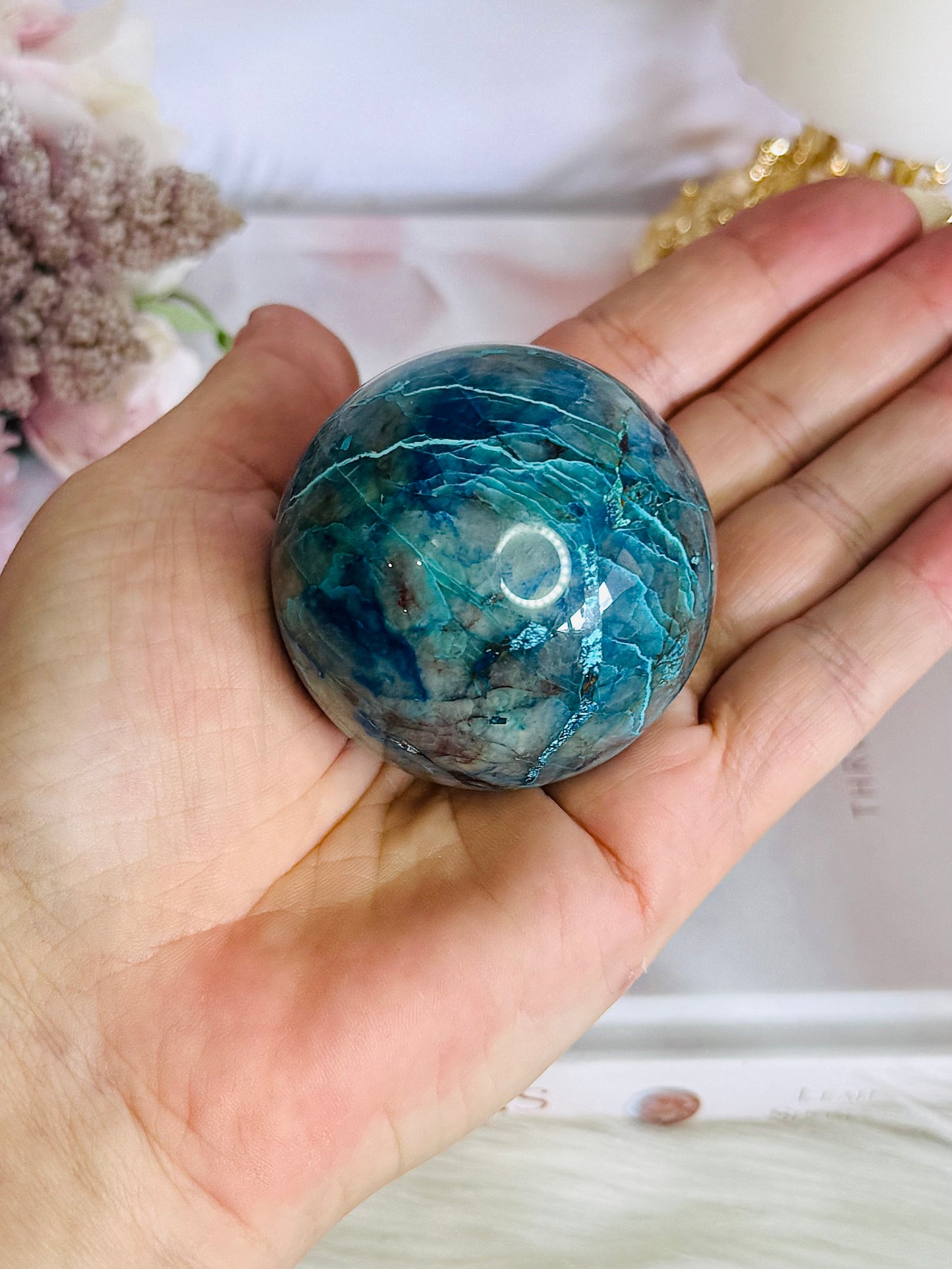 Absolutely Incredible High Grade Chrysocolla Sphere on Stand 198grams