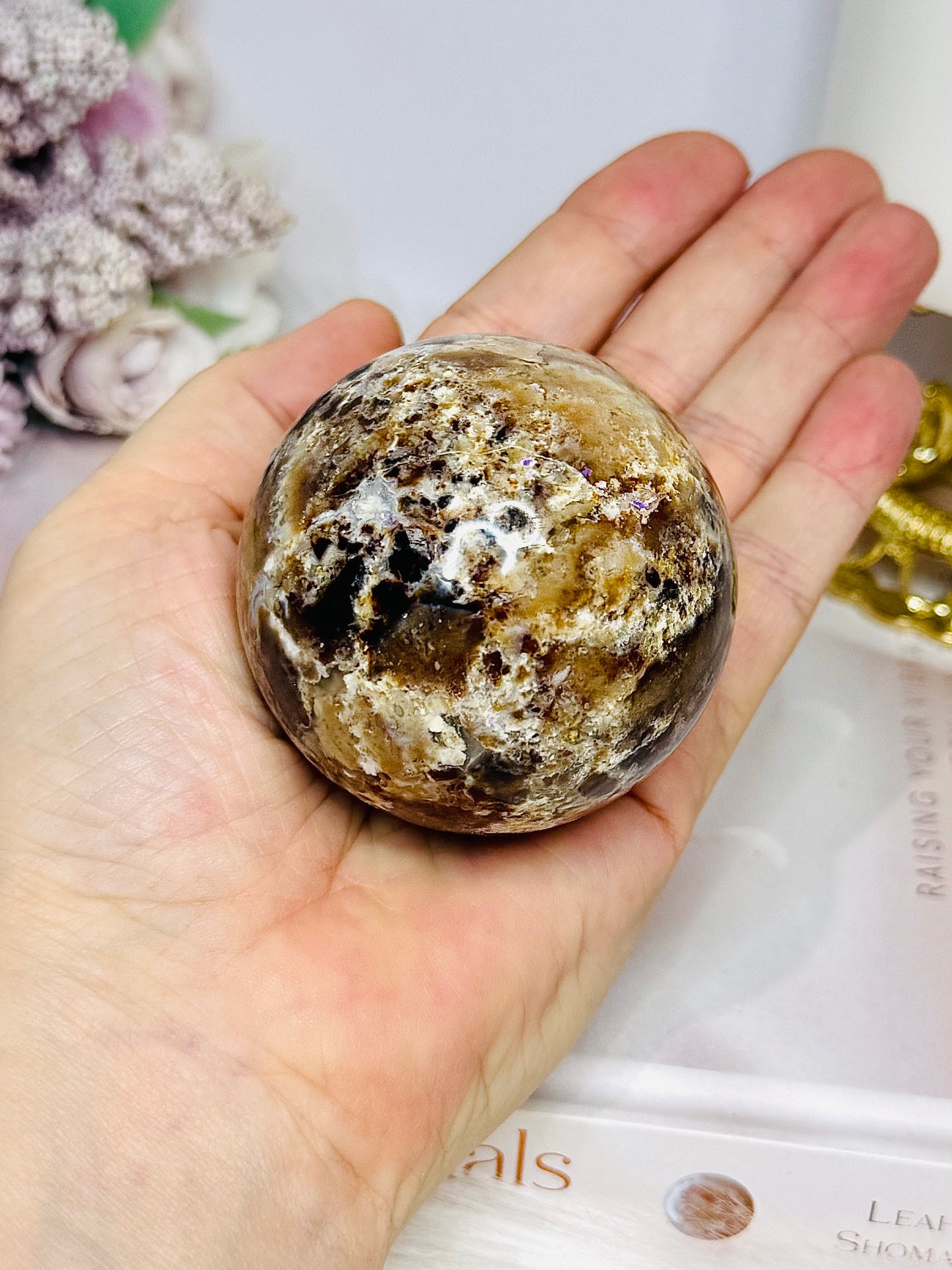 Chocolate Calcite Sphere on Stand 216g