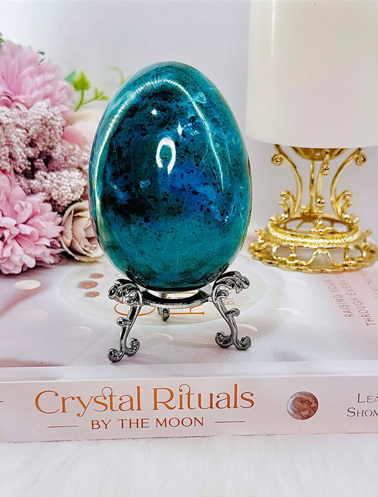 Wow!! Magnificent Large 482gram Chrysocolla Carved & Polished Egg On Stand