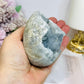 Large Blue Celestite Egg On Stand 521g