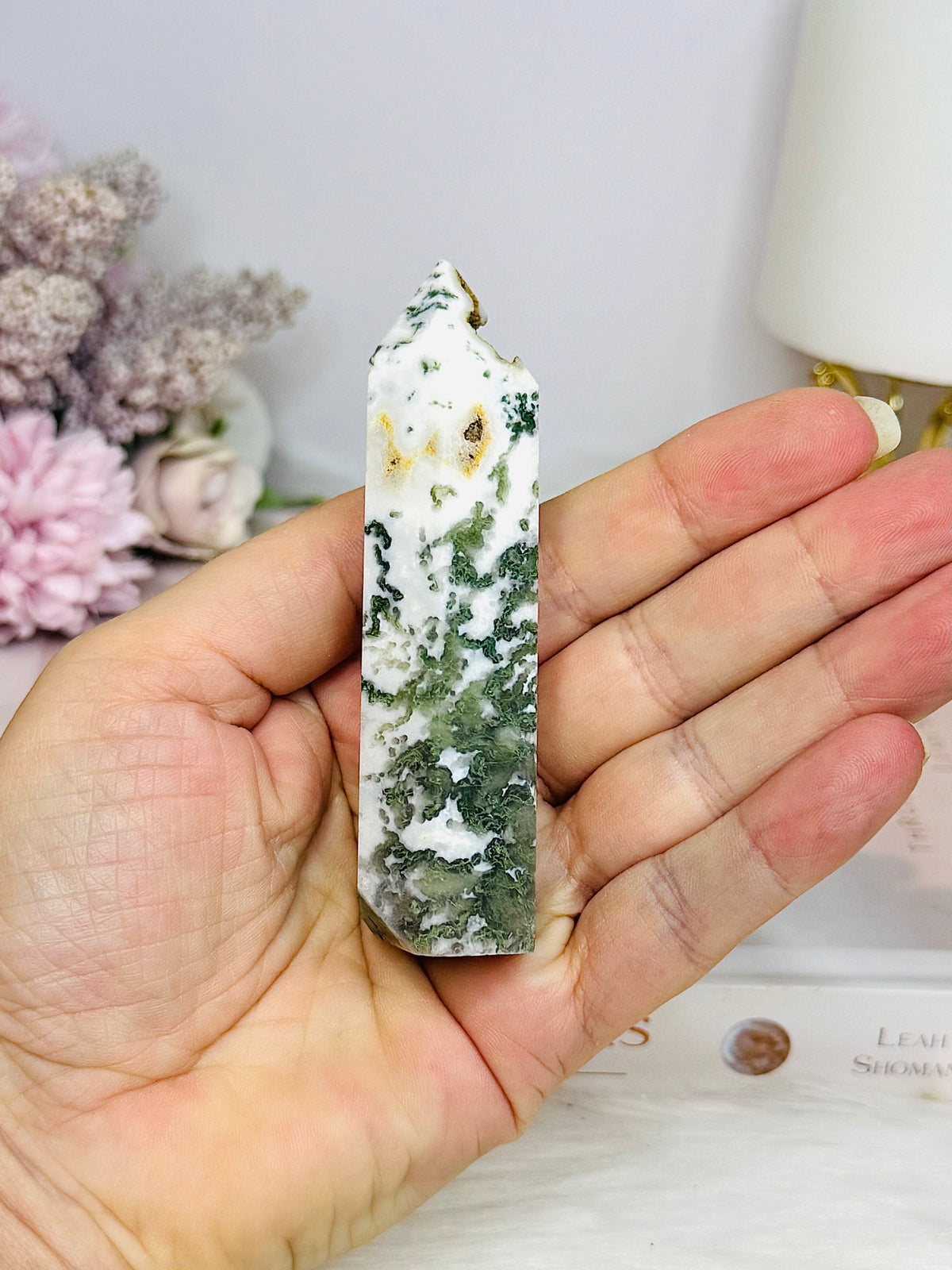 Druzy Moss Agate Tower 9cm