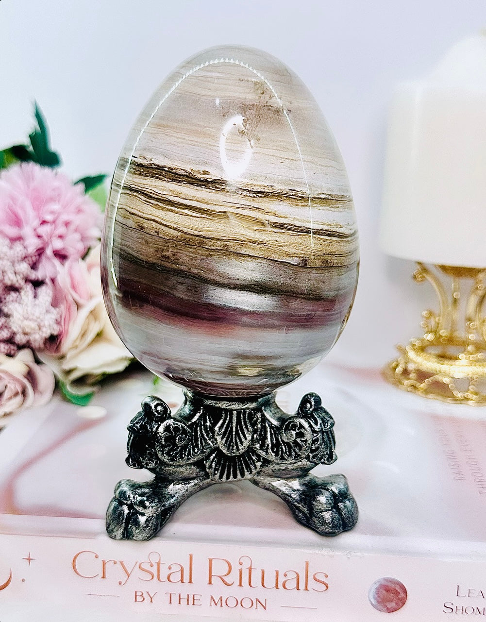 The Most Absolutely Gorgeous Large 791gram Jasper Carved Egg On Stand