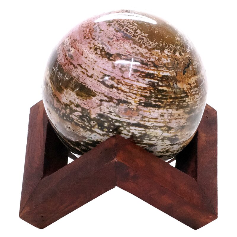 Large Ocean Jasper Sphere On Timber Stand 1.3KG