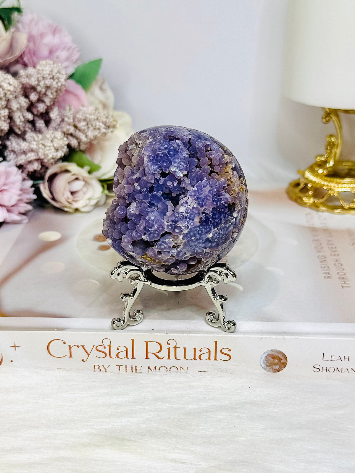 Natural Large Grape Agate | Chalcedony Sphere 247g On Stand