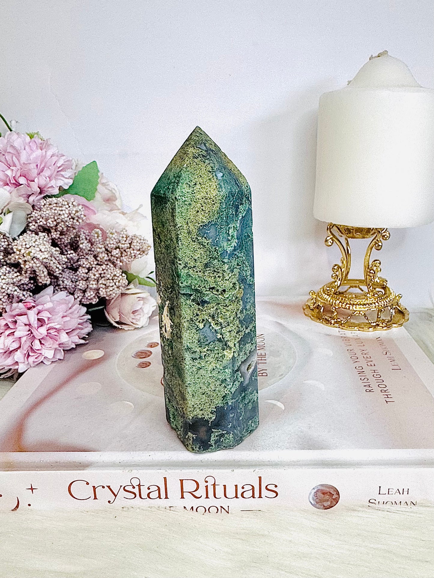 Natural Large 12cm Moss Agate Tower 220g