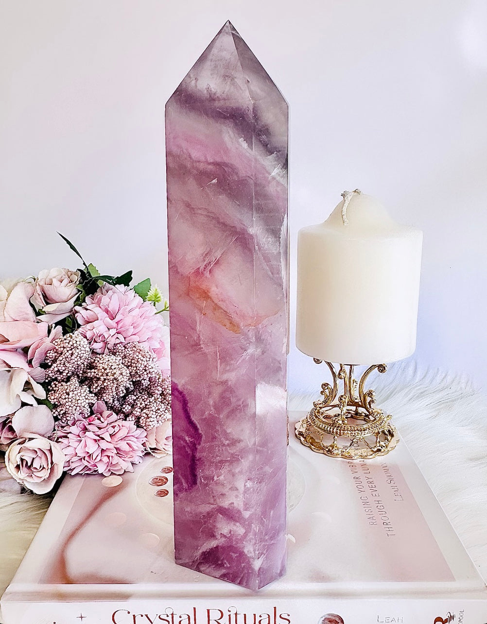 A Dream Piece ~ Fabulous Large Chunky Purple Fluorite Tower 23cm Over 1KG With Beautiful Clarity & Amazing Colour