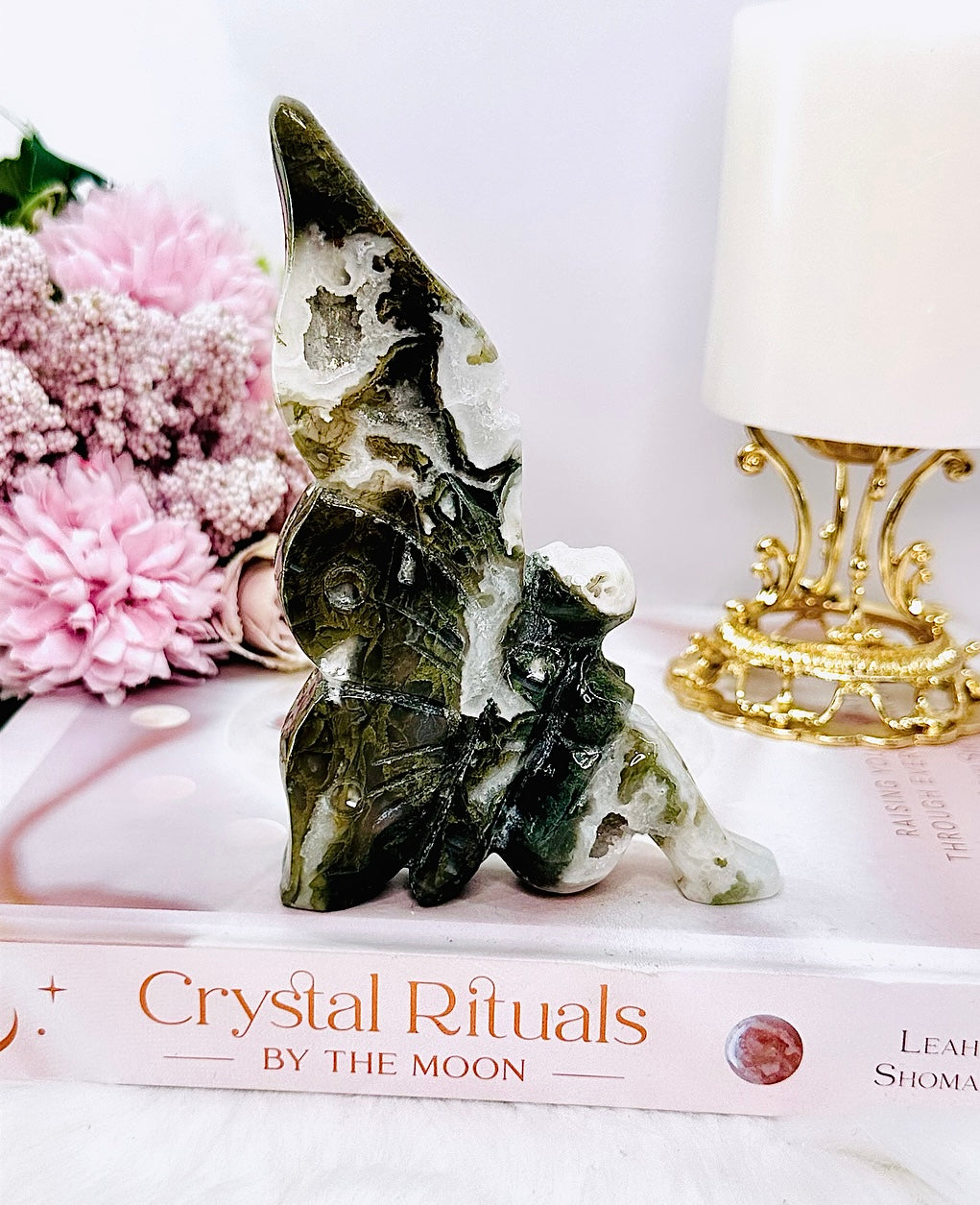 Peace & Tranquility ~ Divine Carved Druzy Moss Agate Chunky Fairy 14cm
