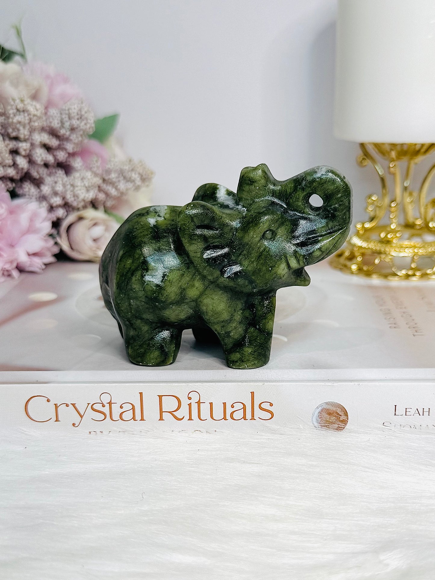 Green Jade Carved Elephant 8.5cm