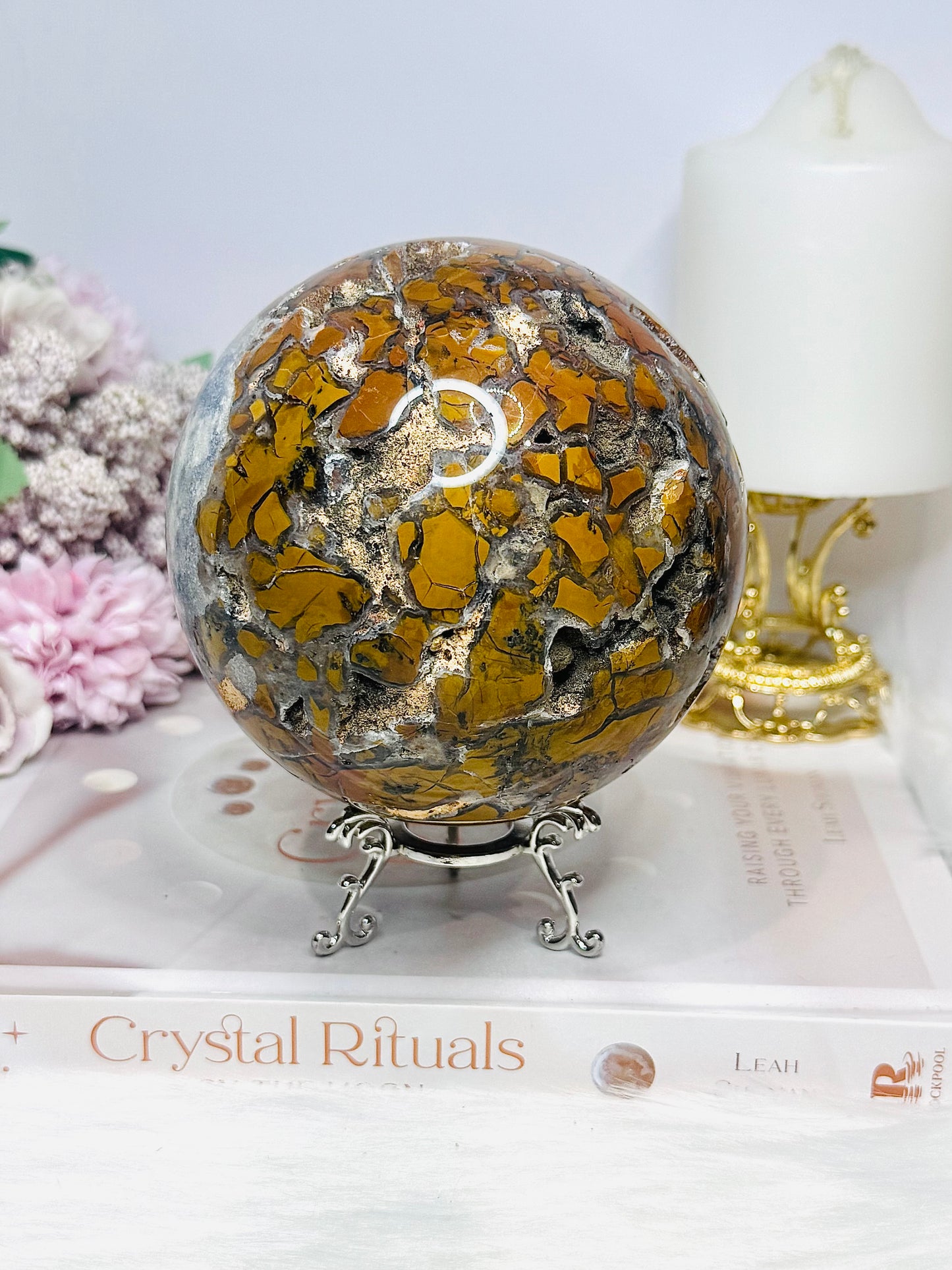 Large Brecciated Jasper Druzy Sphere On Stand 1.38KG