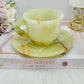 Green Onyx Carved Tea Cup & Saucer Set