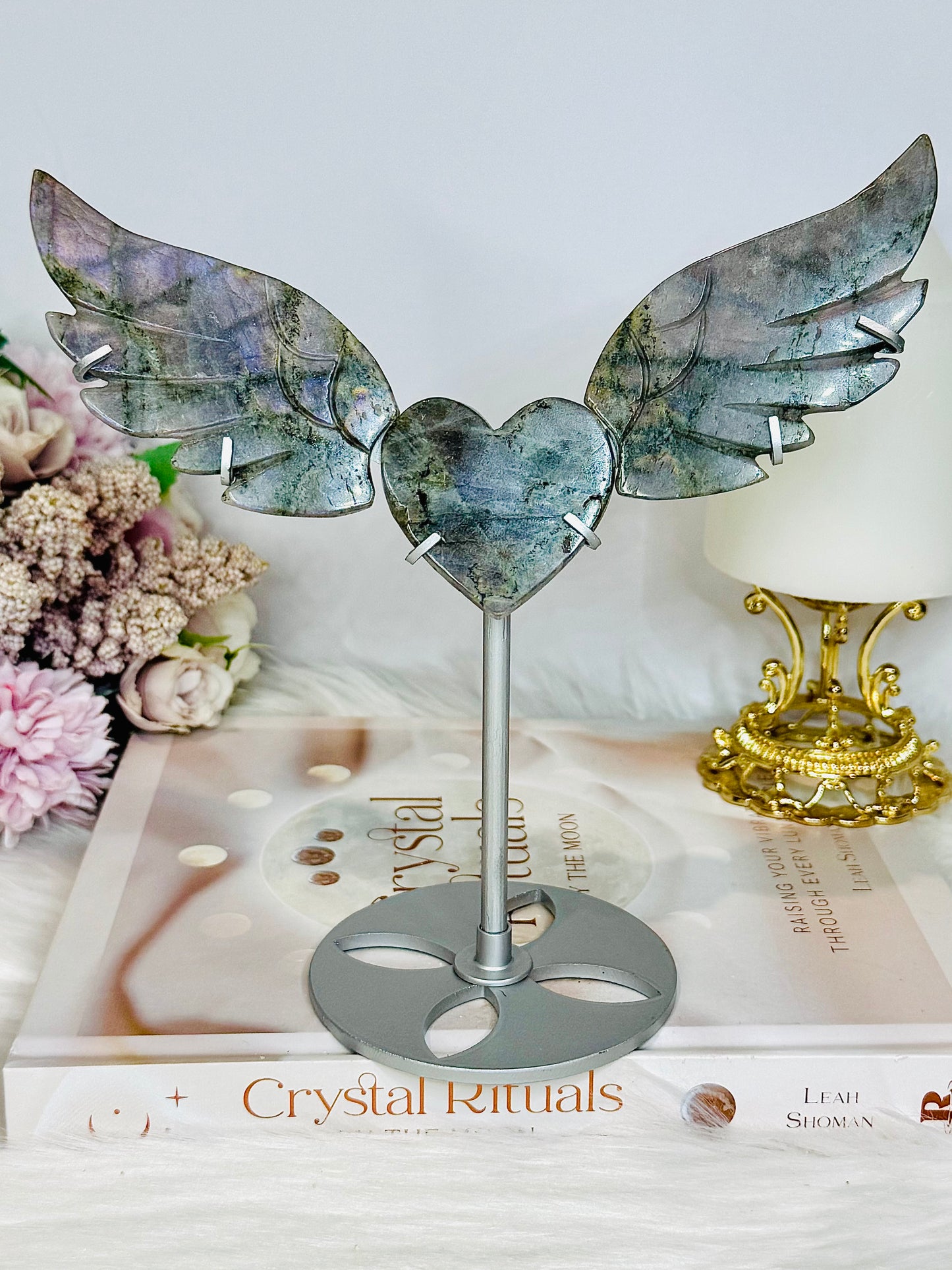 Purple Labradorite Heart with Wings ~ Each piece is full of flash 18cm