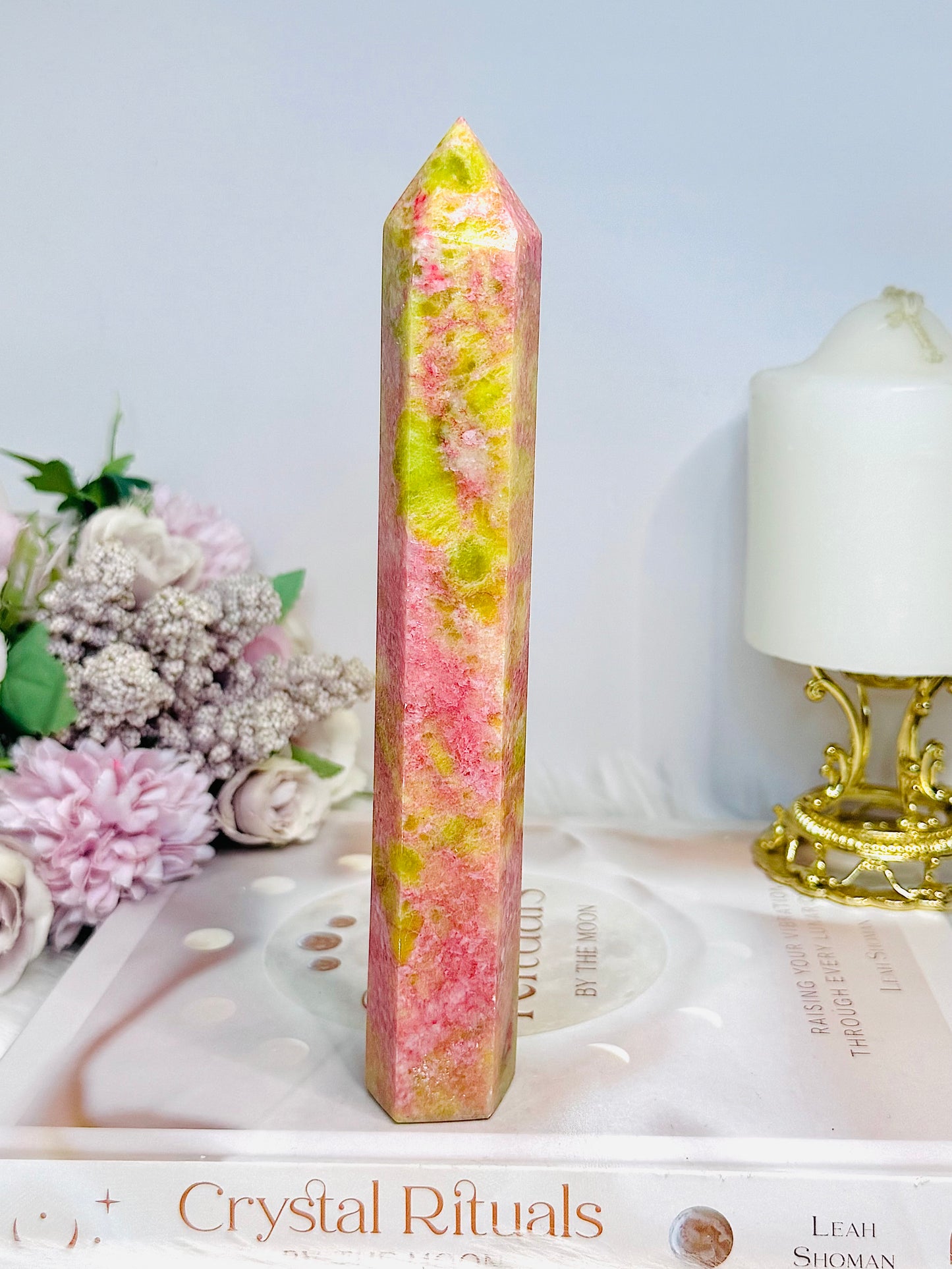 Rare Large Thulite Tower with Epidote Inclusions 19.5cm