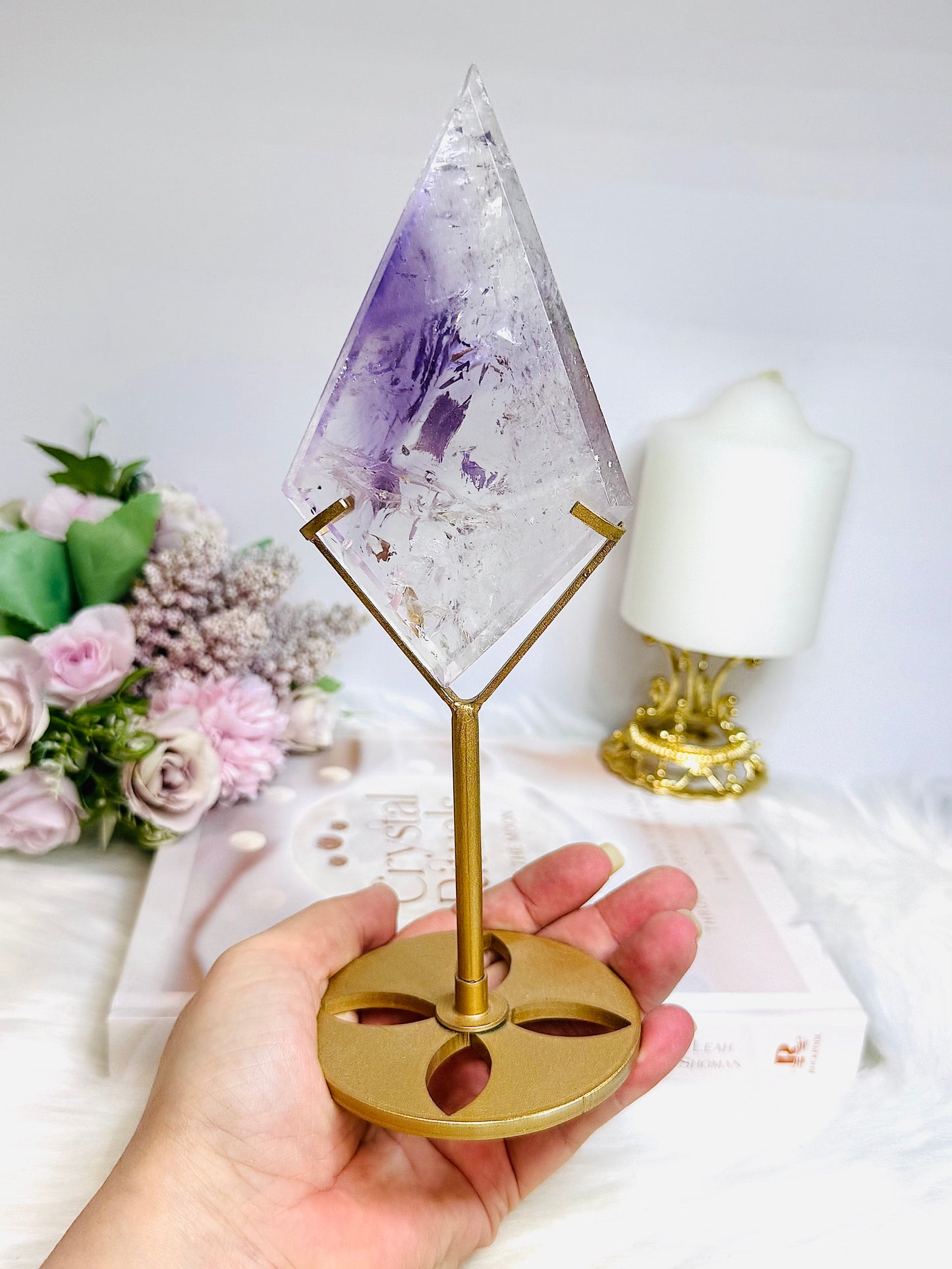 High Grade Amethyst In Quartz Diamond On Stand 21.5cm