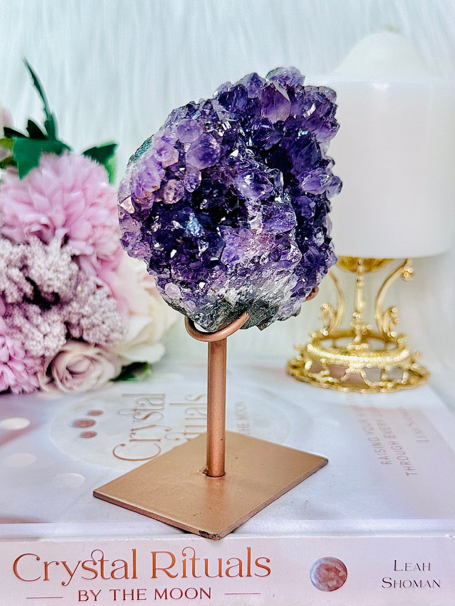 The Most Beautiful High Grade Deep Purple Amethyst Natural Cluster On Rose Gold Stand From Brazil 448grams