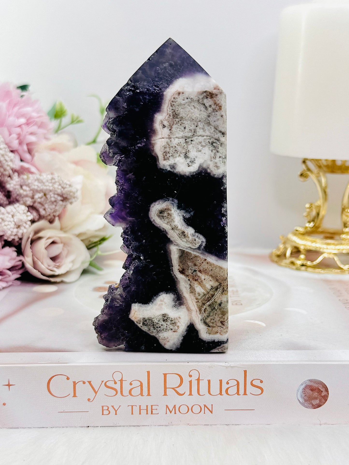 Natural Purple Root Fluorite Druzy Tower 11cm