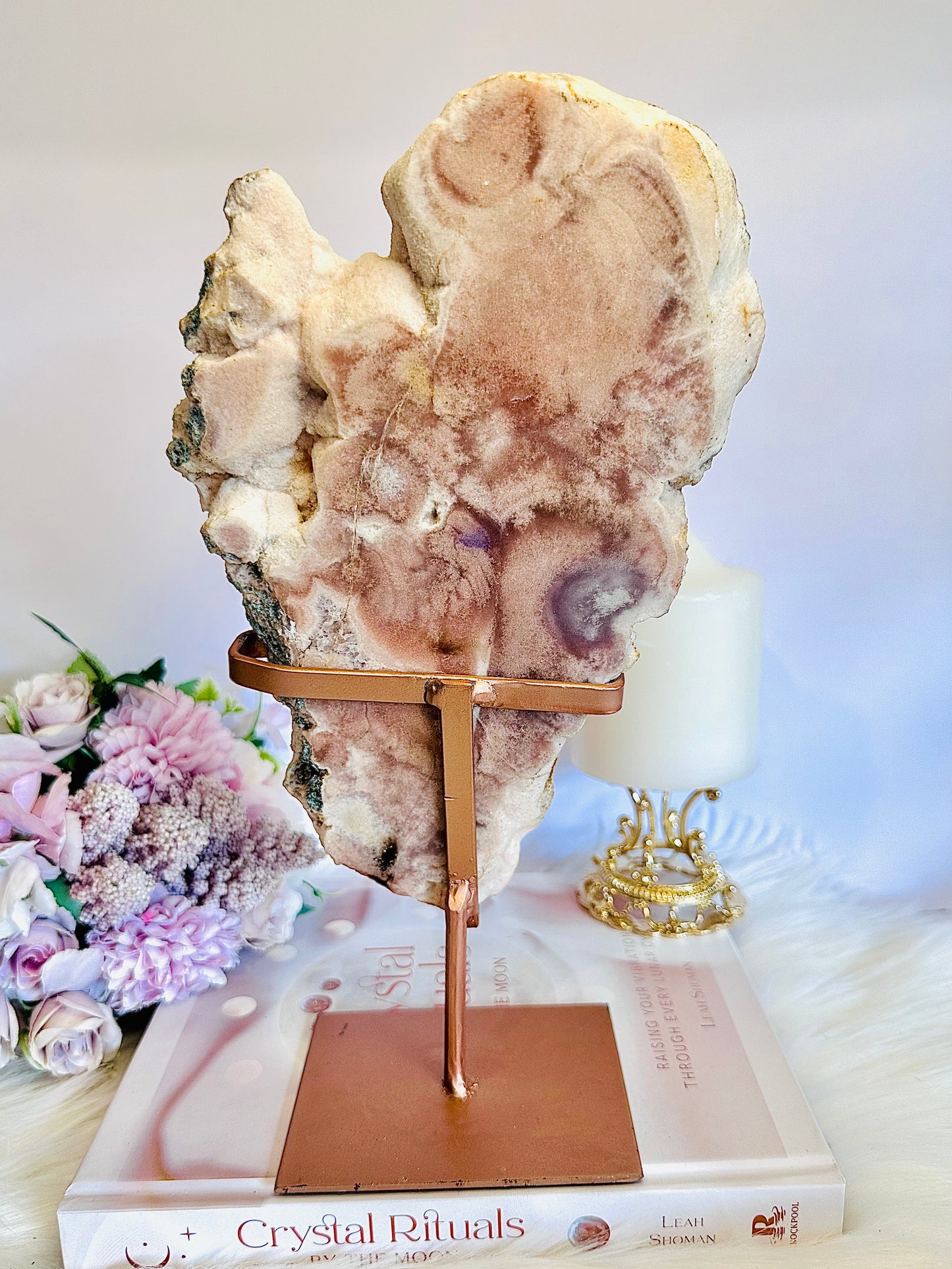 Classy & Fabulous Large Natural 28cm (inc stand) Pink Amethyst Druzy Slab On Rose Gold Stand From Brazil